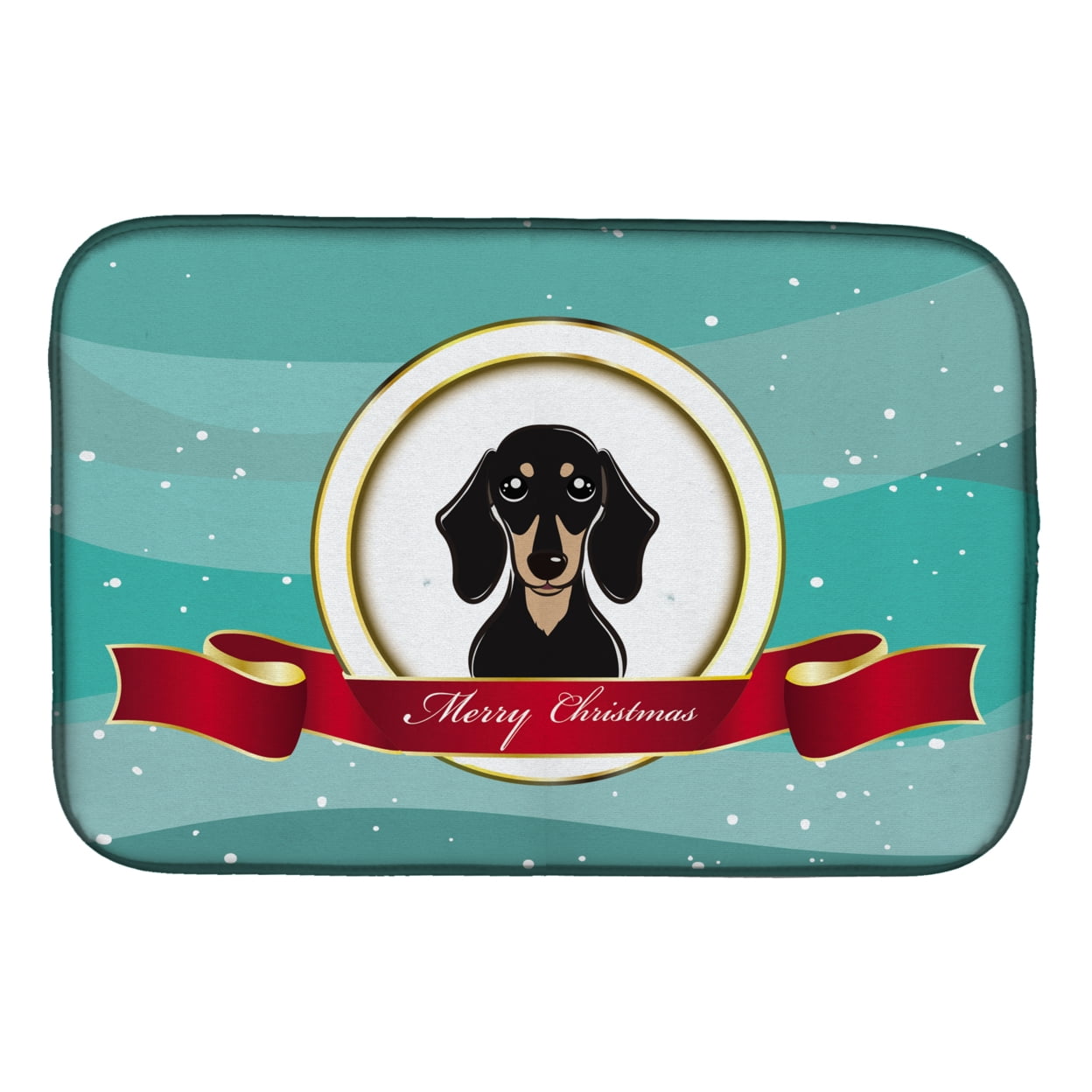 BB1525DDM Smooth Black & Tan Dachshund Merry Christmas Dish Drying Mat