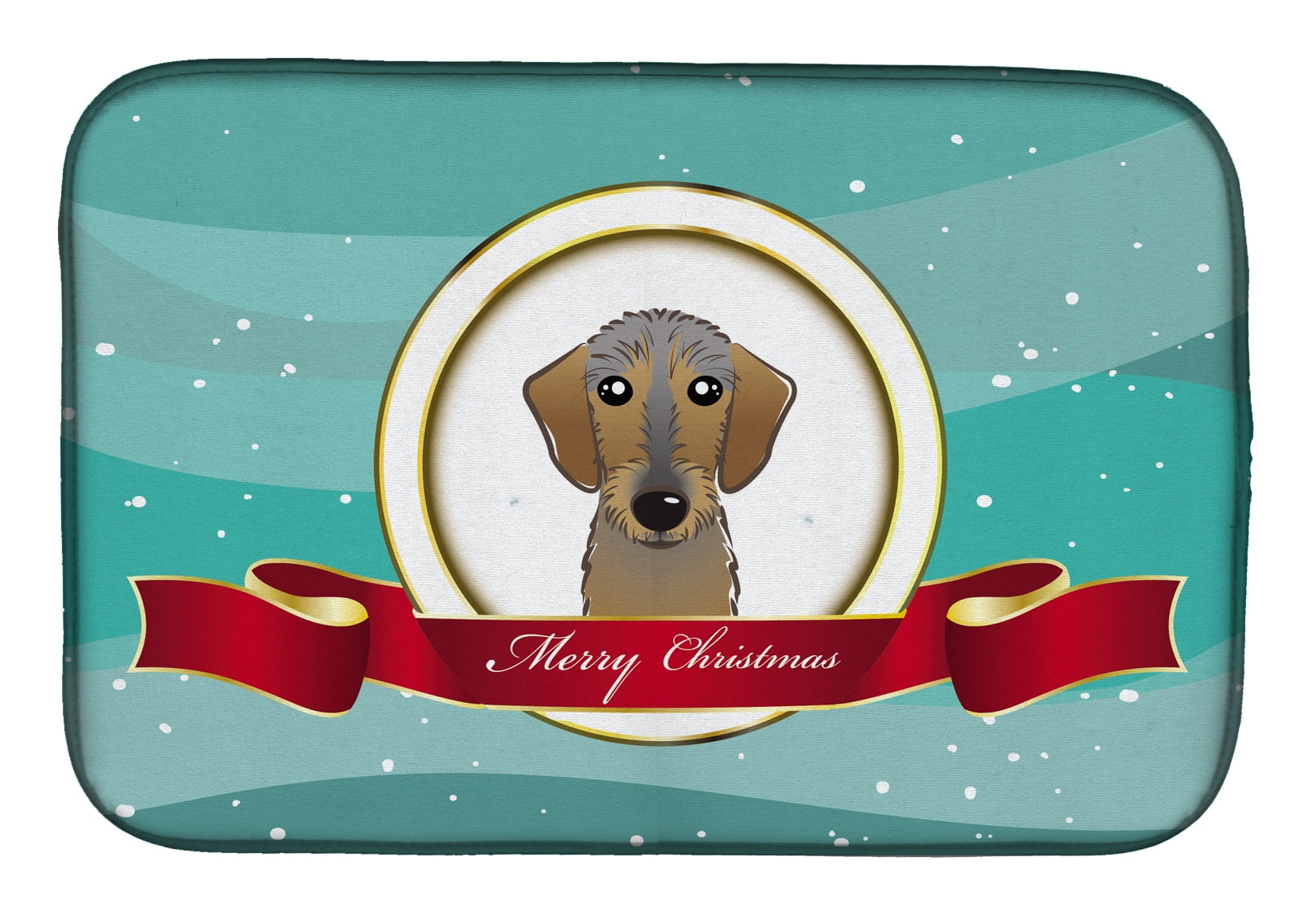 Wirehaired Dachshund Merry Christmas Dish Drying Mat