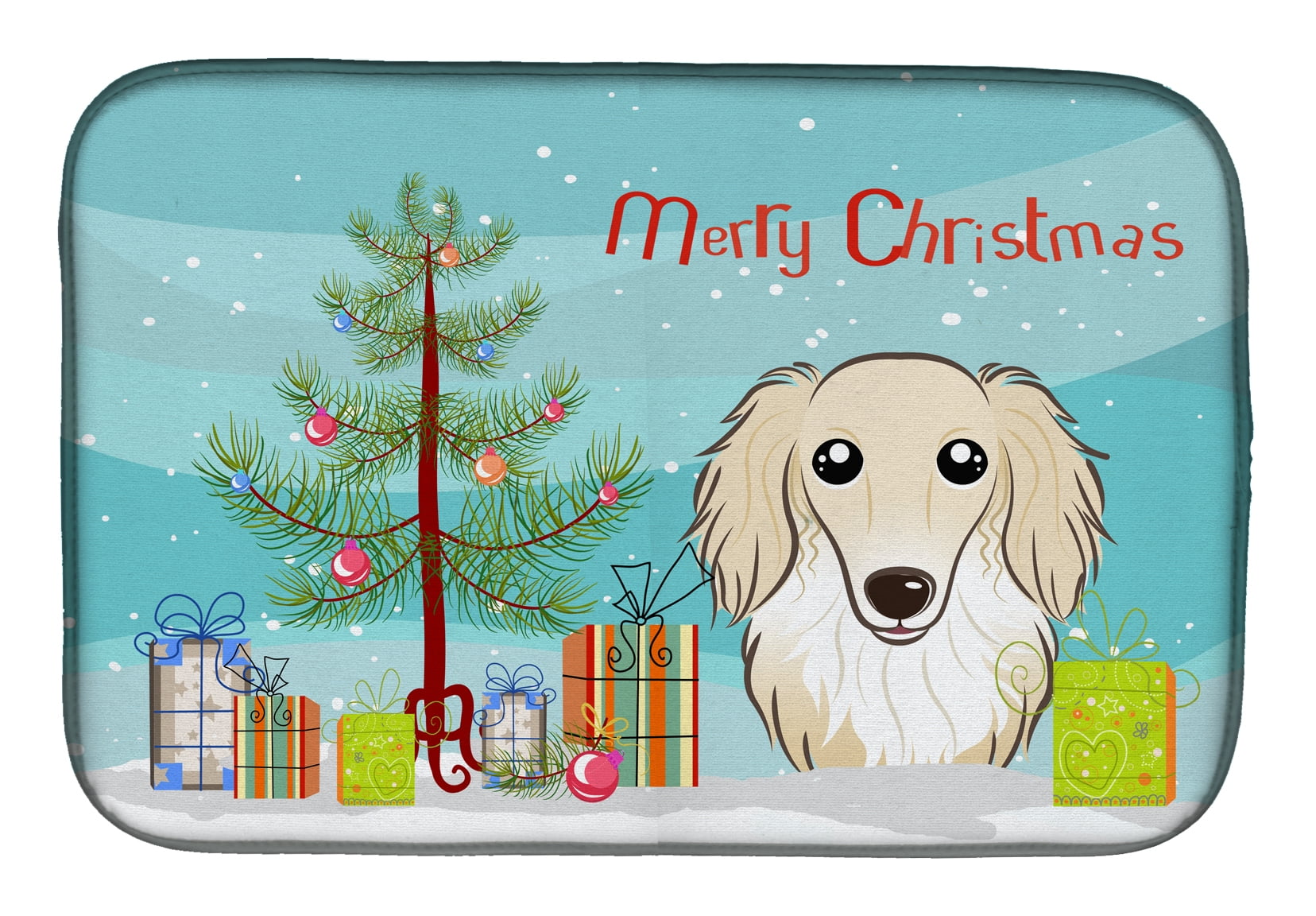 Christmas Tree & Longhair Creme Dachshund Dish Drying Mat