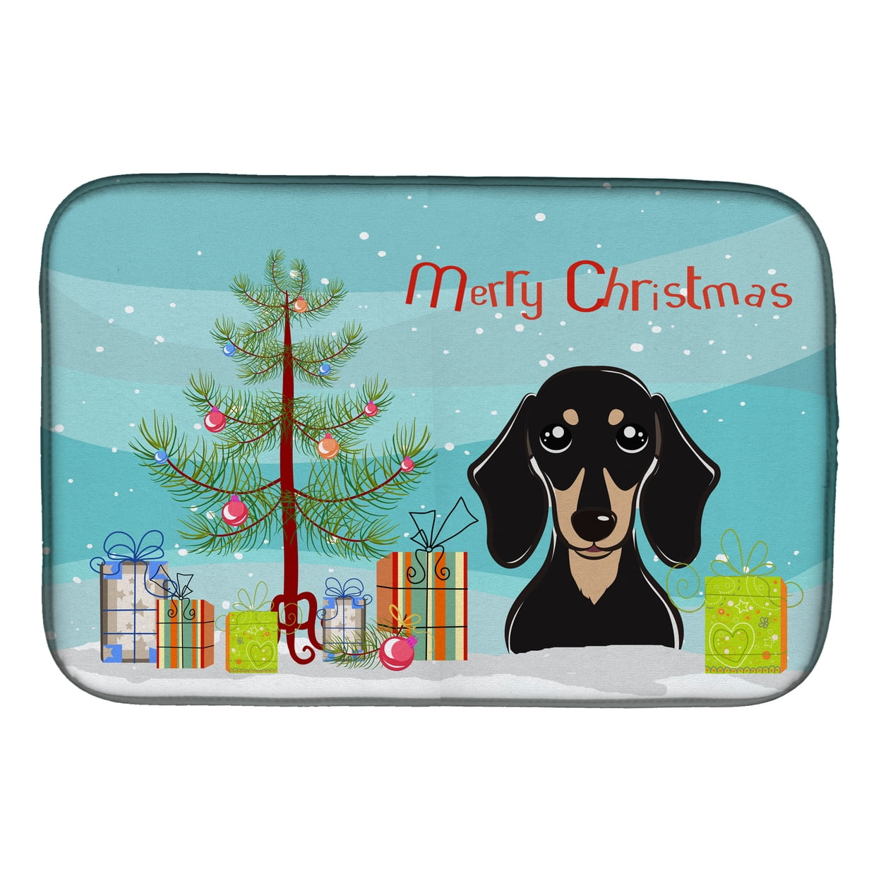 Christmas Tree & Smooth Black & Tan Dachshund Dish Drying Mat