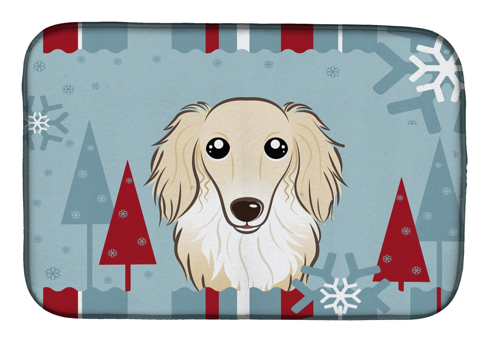 Winter Holiday Longhair Creme Dachshund Dish Drying Mat