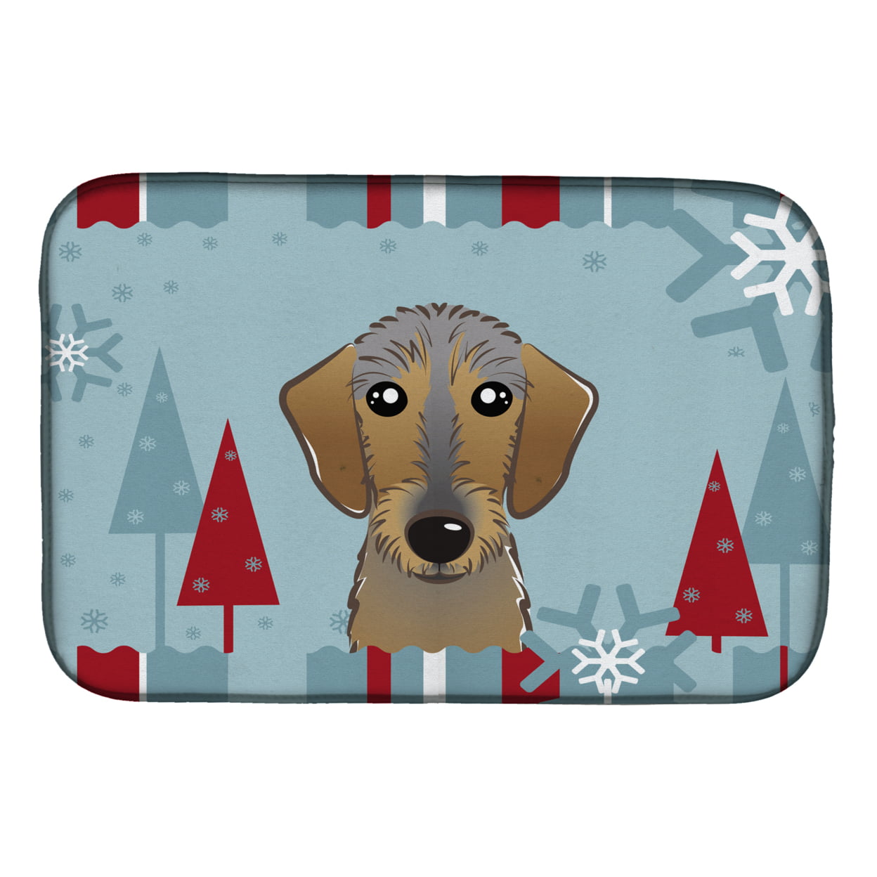 Winter Holiday Wirehaired Dachshund Dish Drying Mat