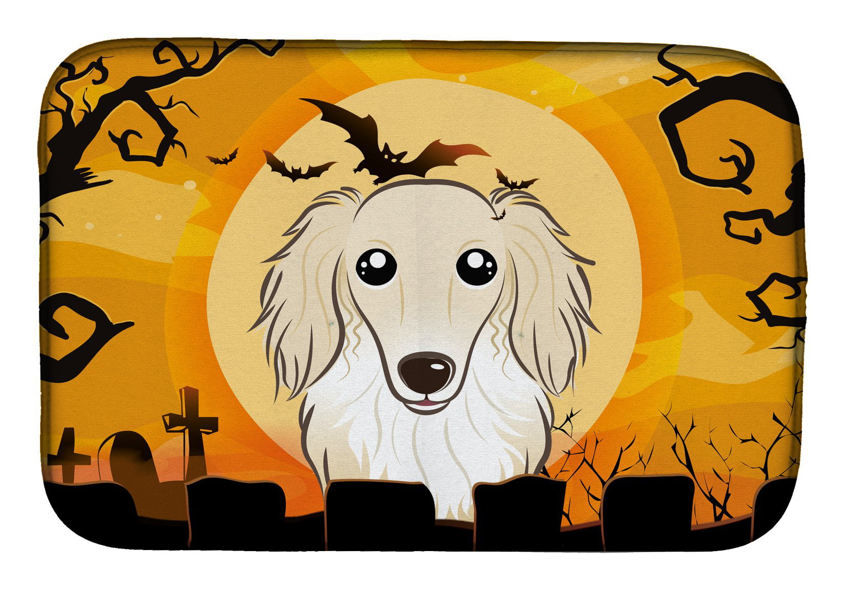 Halloween Longhair Creme Dachshund Dish Drying Mat