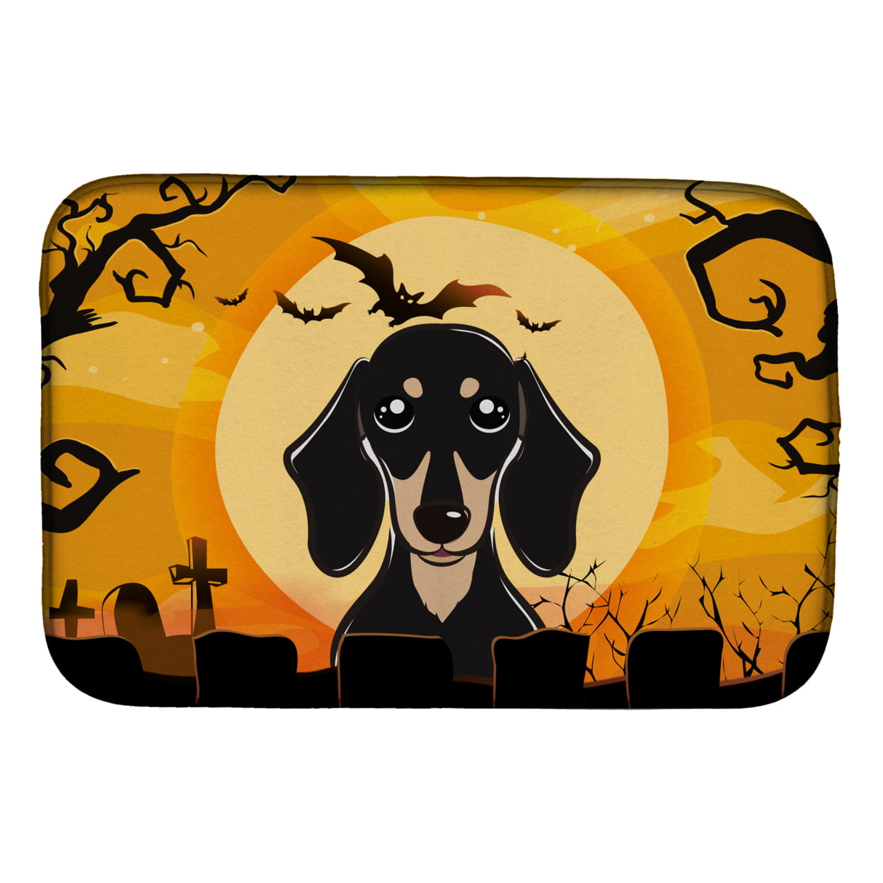 Halloween Smooth Black & Tan Dachshund Dish Drying Mat