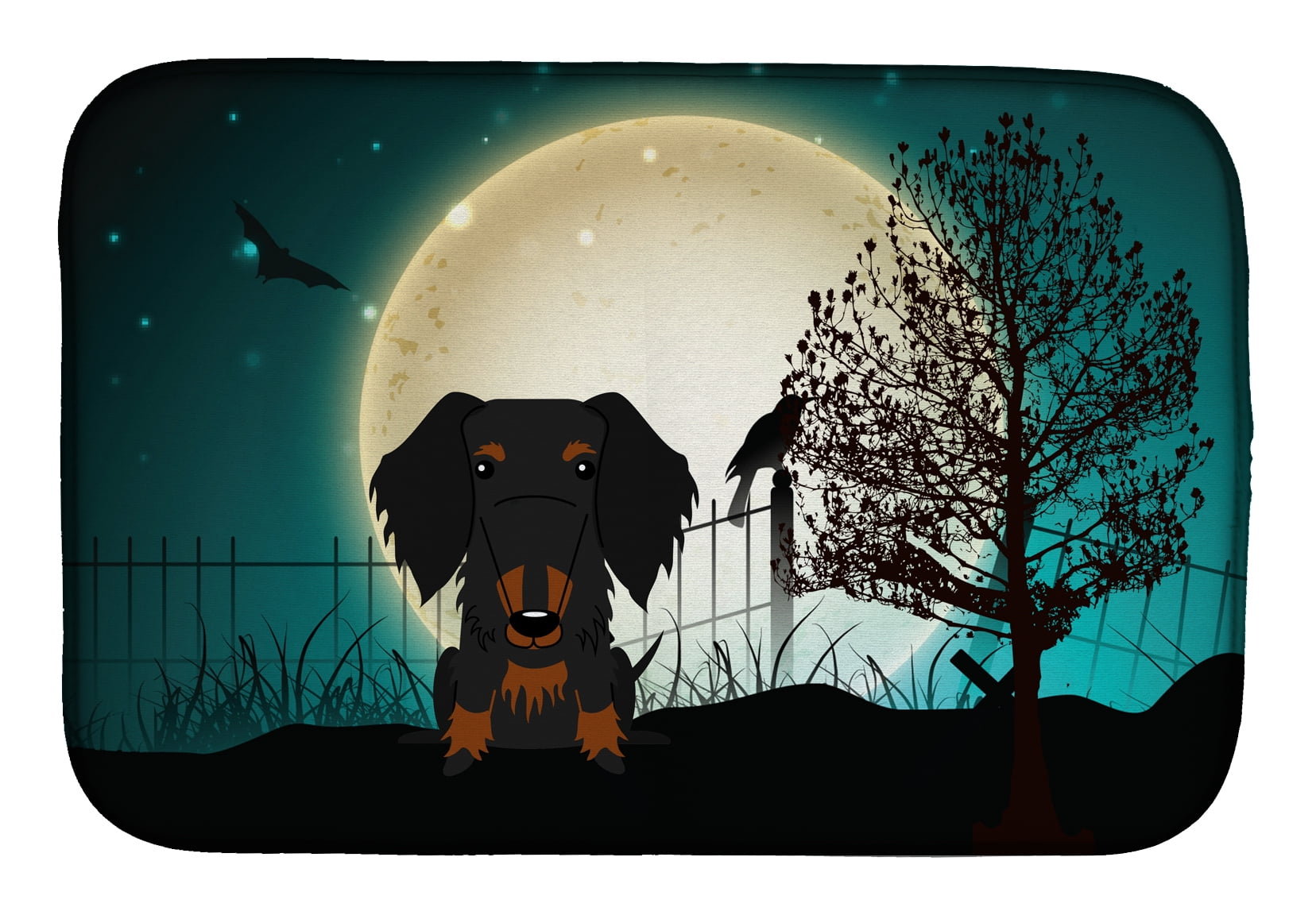 Halloween Scary Wire Haired Dachshund Black Tan Dish Drying Mat