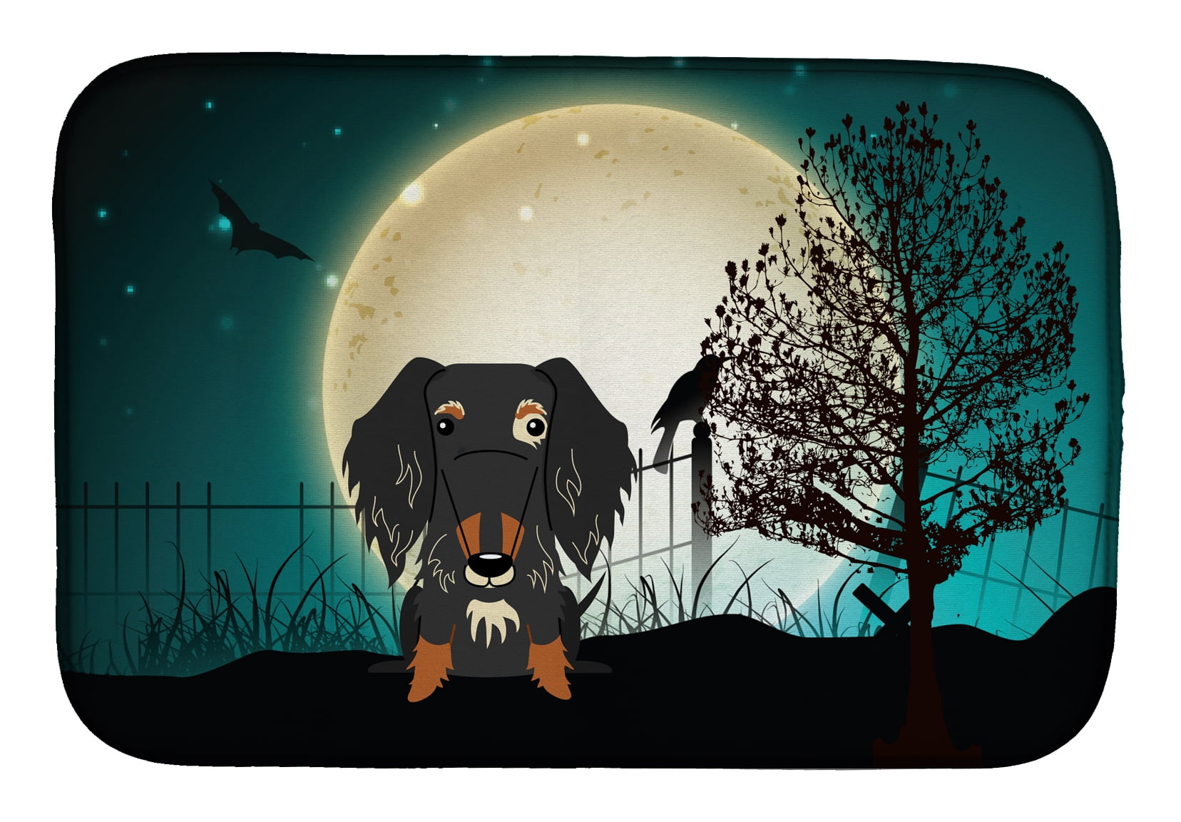 Halloween Scary Wire Haired Dachshund Dapple Dish Drying Mat