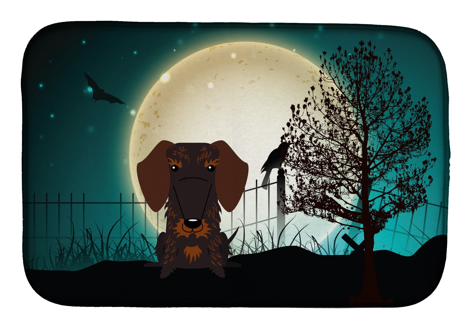 Halloween Scary Wire Haired Dachshund Chocolate Dish Drying Mat