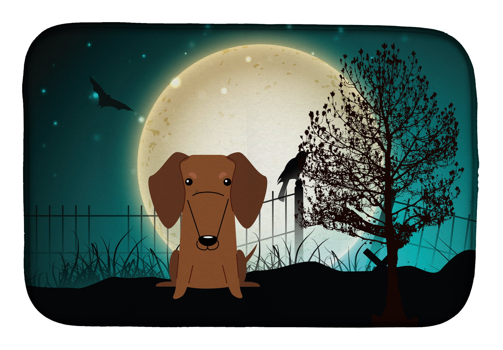 Halloween Scary Dachshund Red Brown Dish Drying Mat