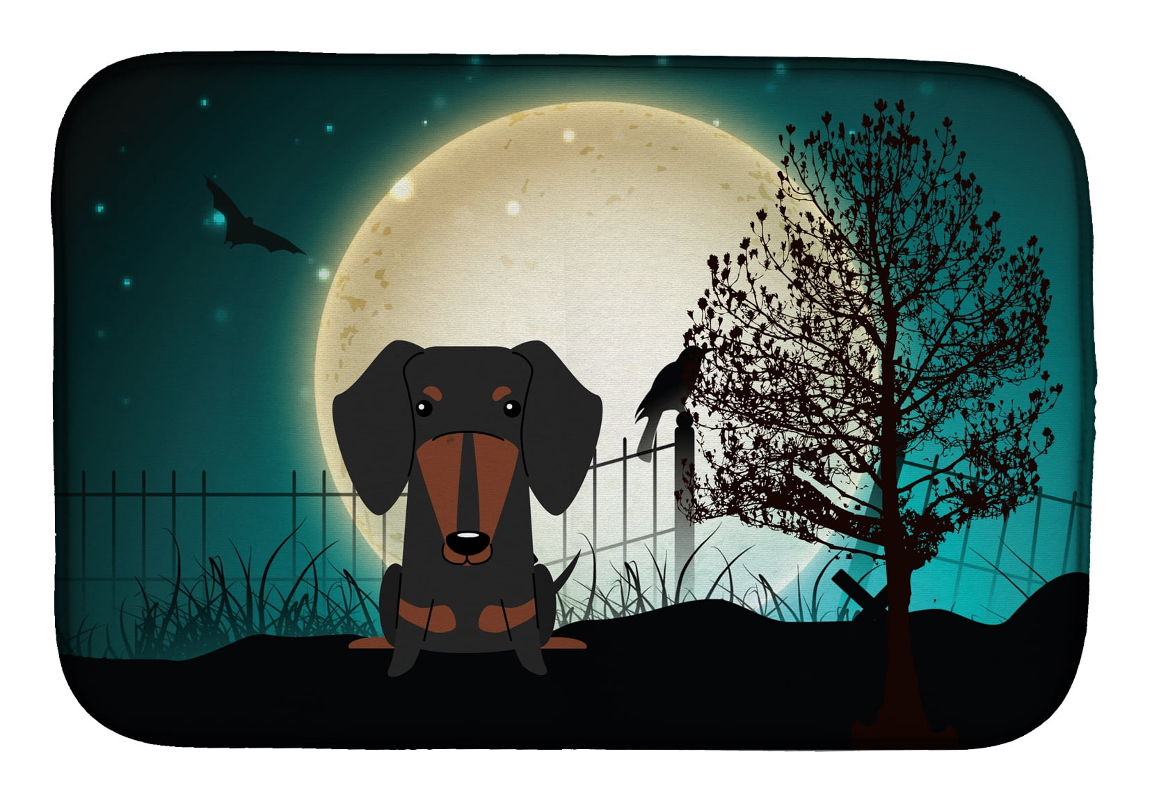 Halloween Scary Dachshund Black Tan Dish Drying Mat