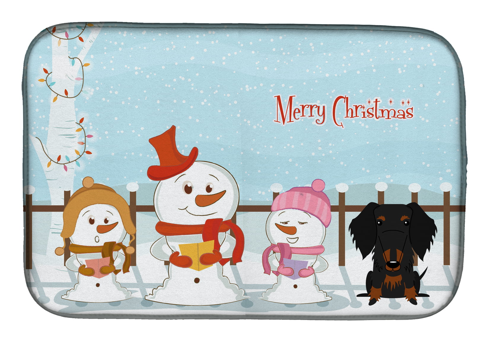 Merry Christmas Carolers Wire Haired Dachshund Black Tan Dish Drying Mat