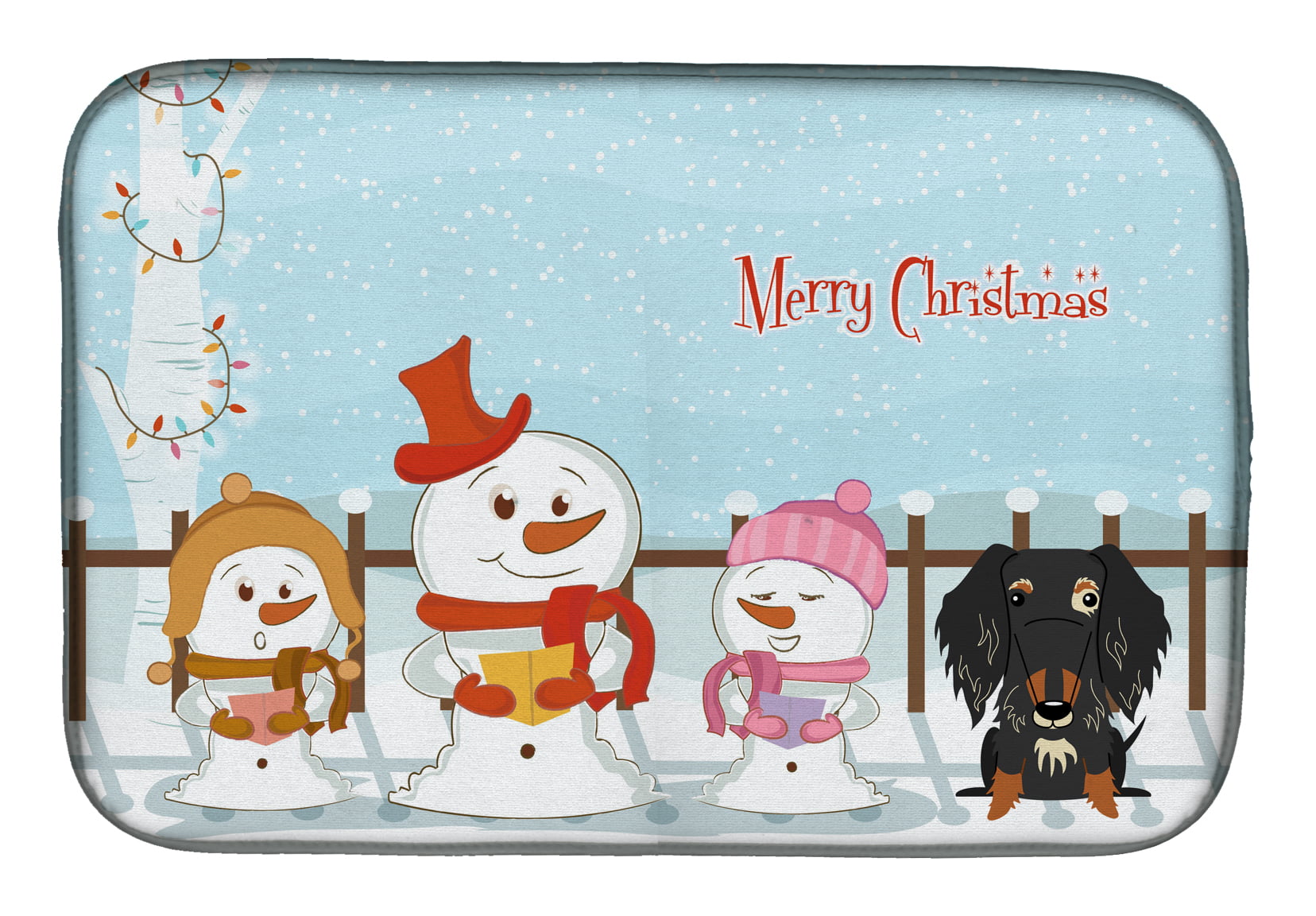 BB2459DDM Merry Christmas Carolers Wire Haired Dachshund Dapple Dish Drying Mat