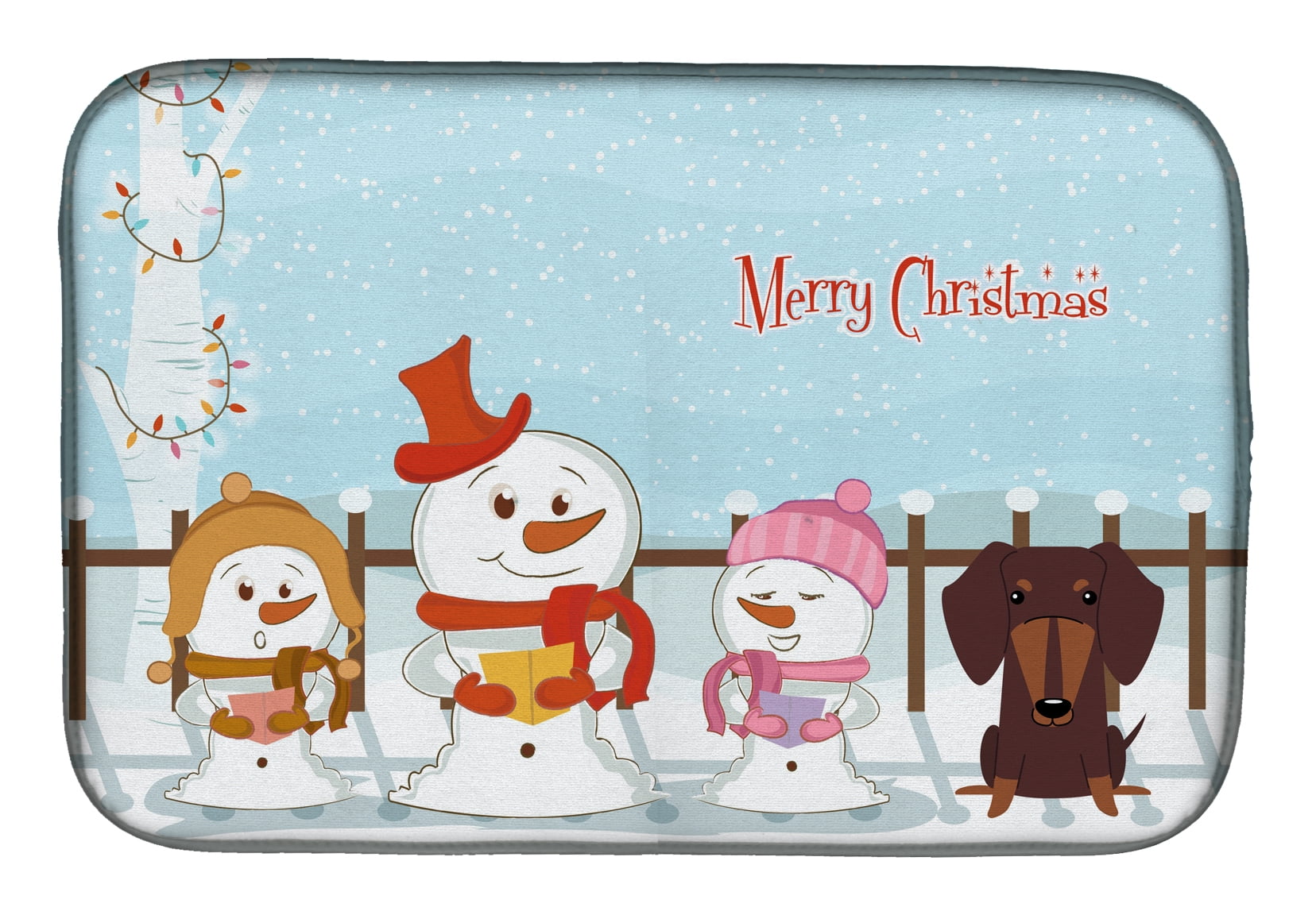 Merry Christmas Carolers Dachshund Chocolate Dish Drying Mat