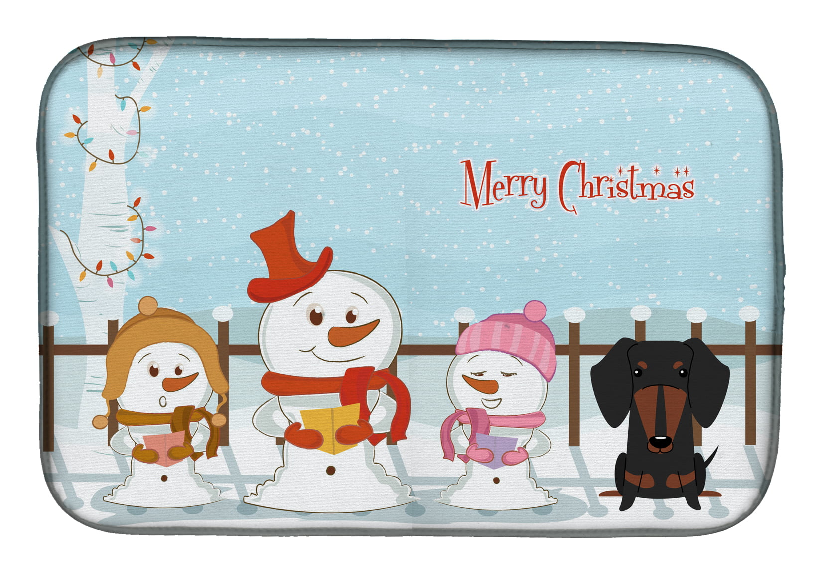 BB2463DDM Merry Christmas Carolers Dachshund Black Tan Dish Drying Mat