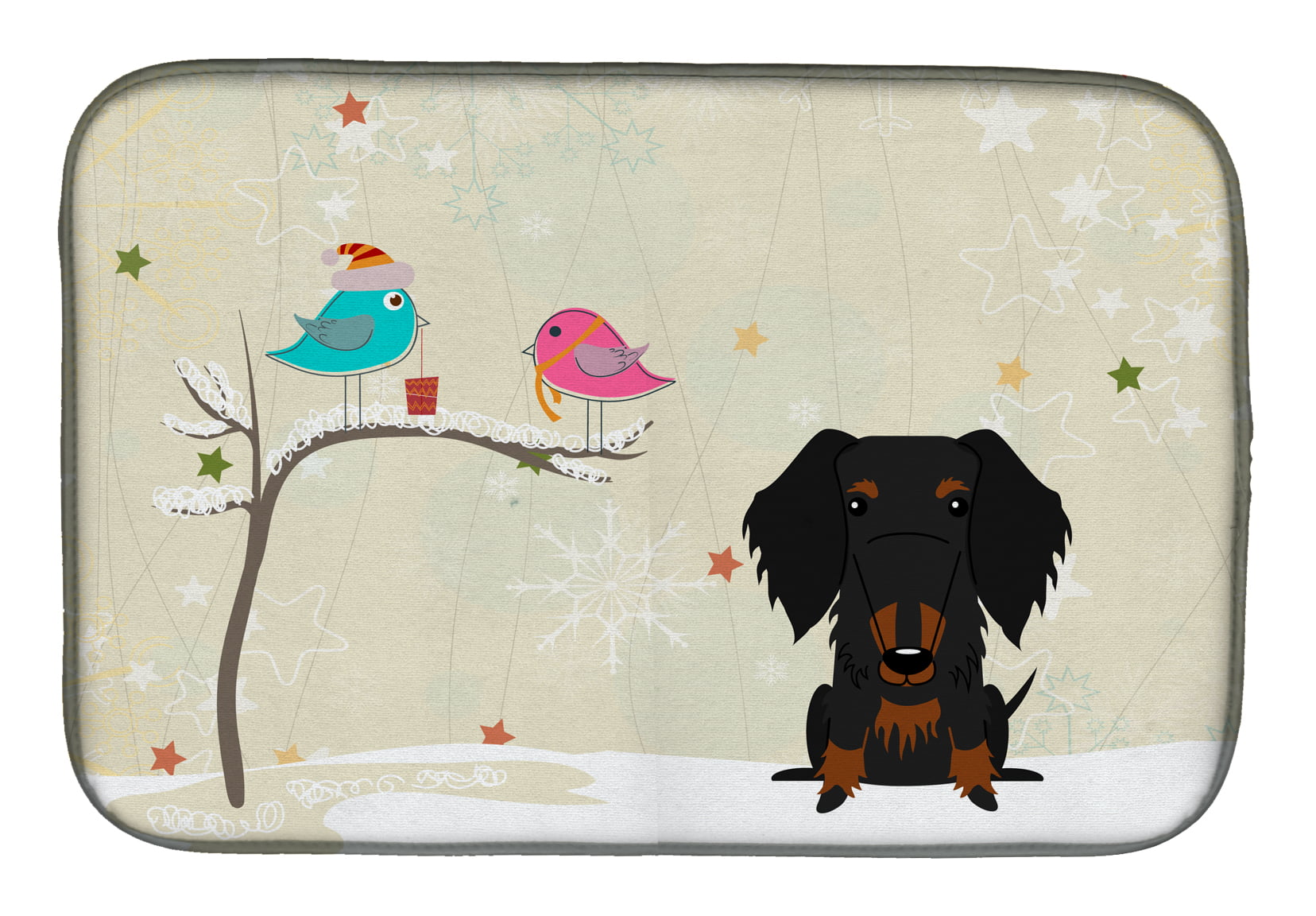 Christmas Presents Between Friends Wire Haired Dachshund Black Tan Dish Drying Mat