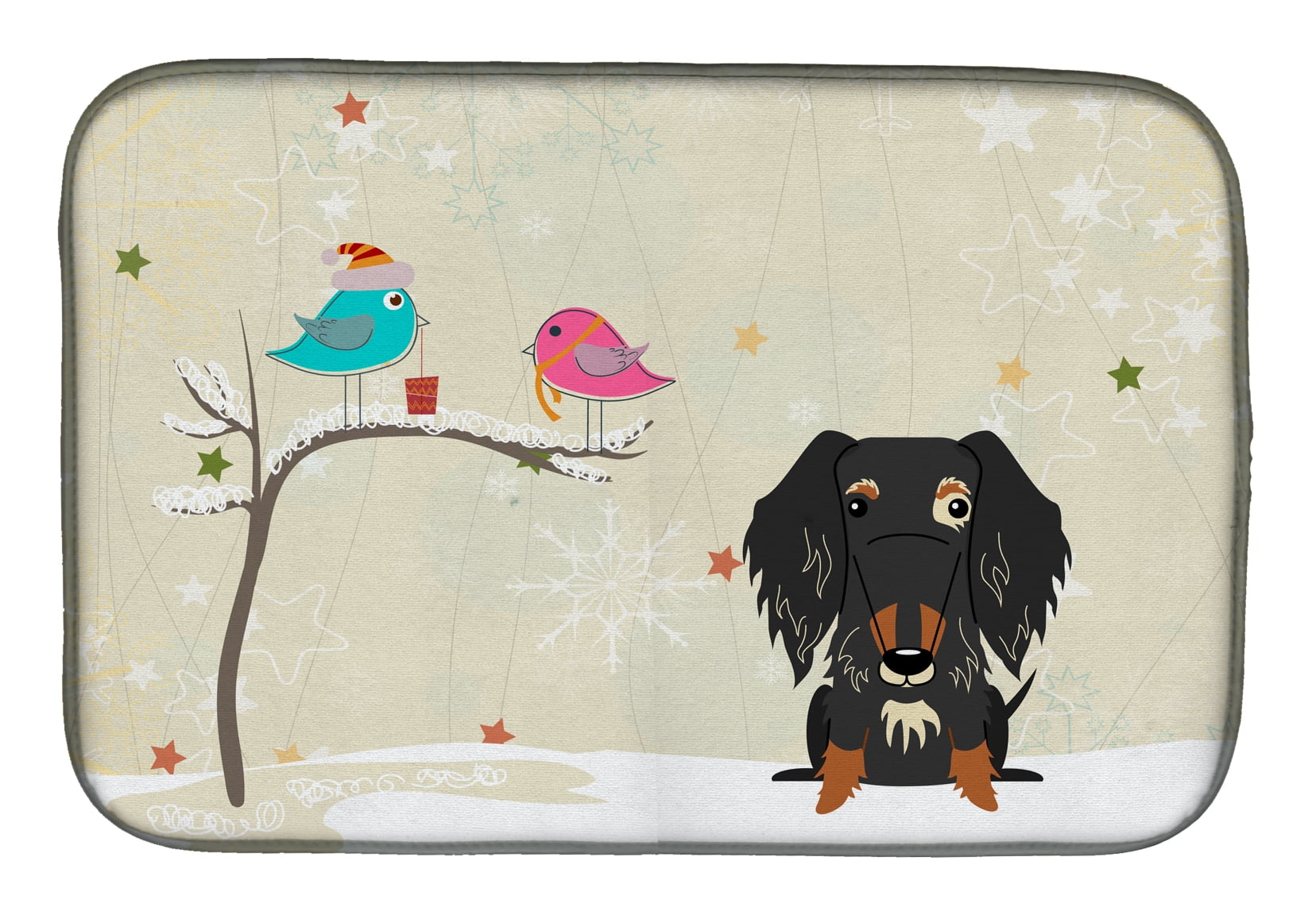 Christmas Presents Between Friends Wire Haired Dachshund Dapple Dish Drying Mat