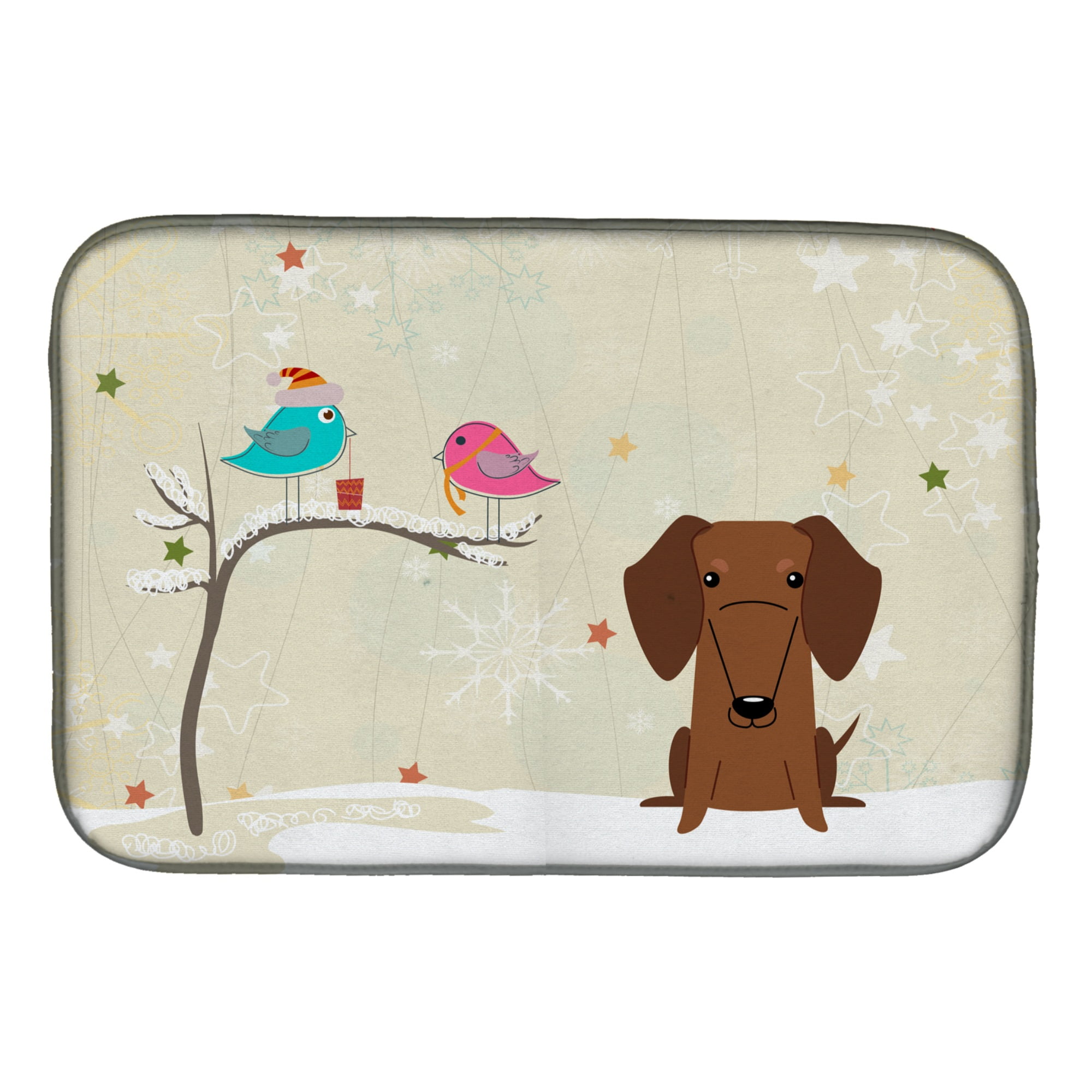 BB2602DDM Christmas Presents Between Friends Dachshund Red Brown Dish Drying Mat