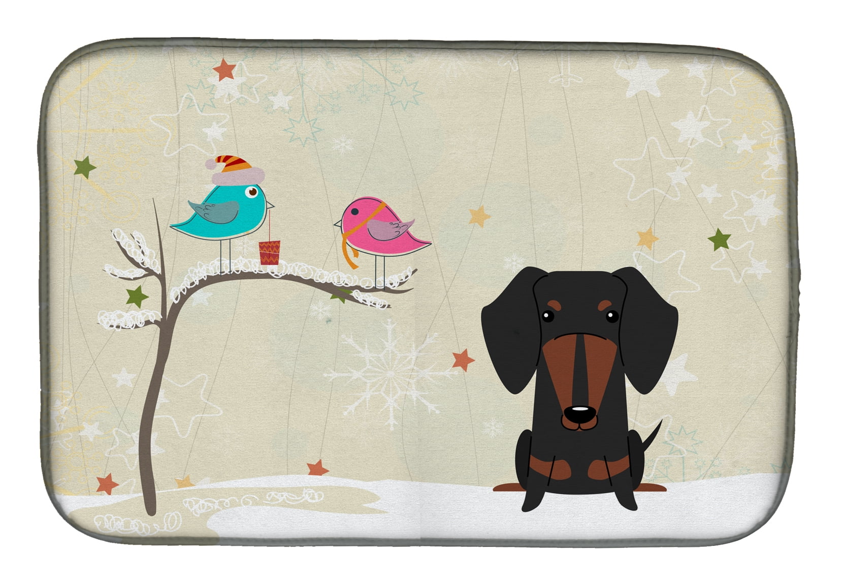Christmas Presents Between Friends Dachshund Black Tan Dish Drying Mat