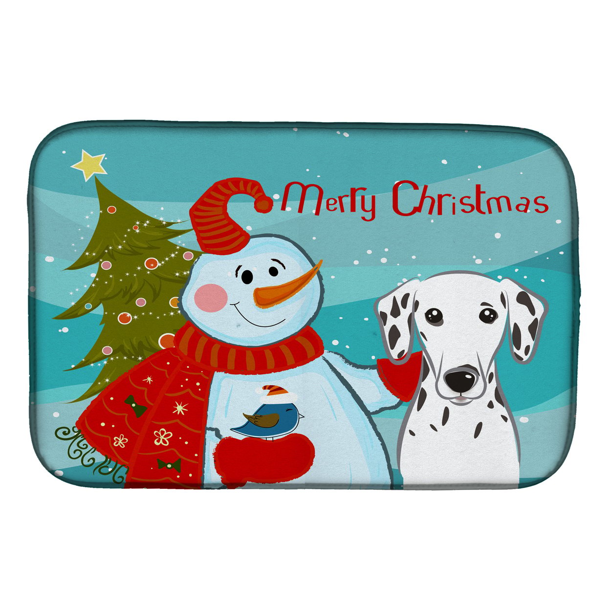 Snowman With Dalmatian Dish Drying Mat