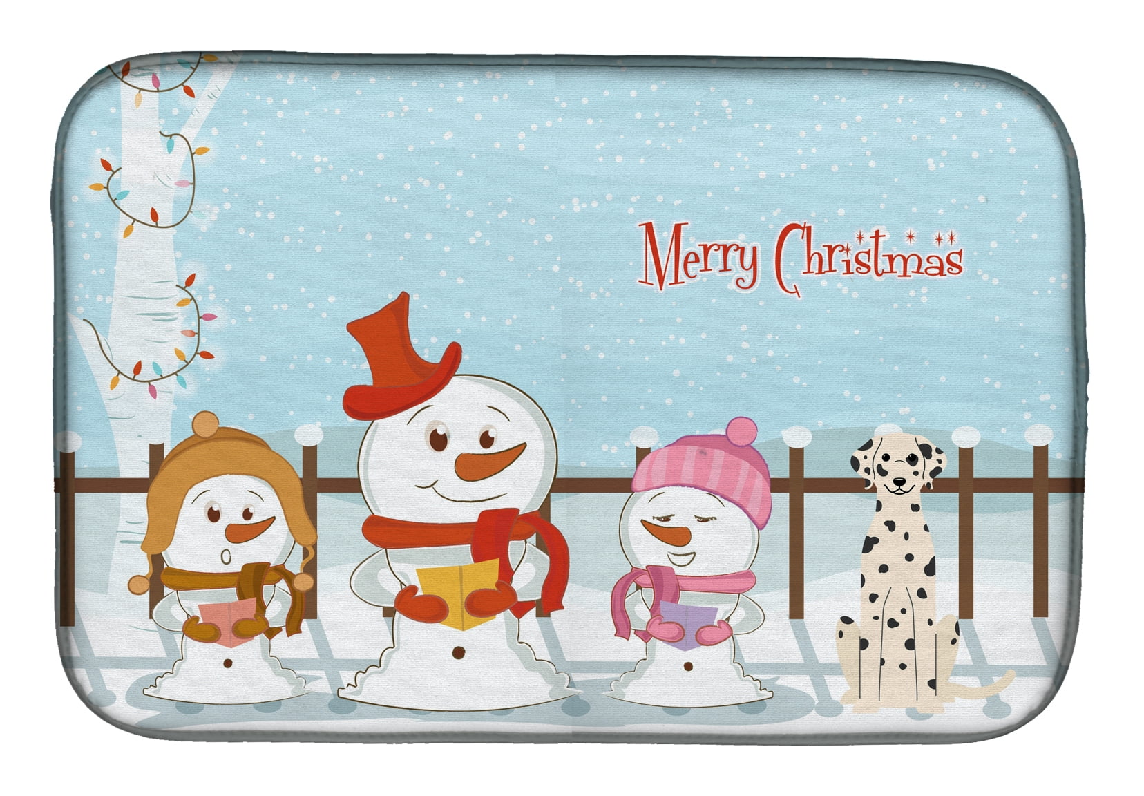 Merry Christmas Carolers Dalmatian Dish Drying Mat