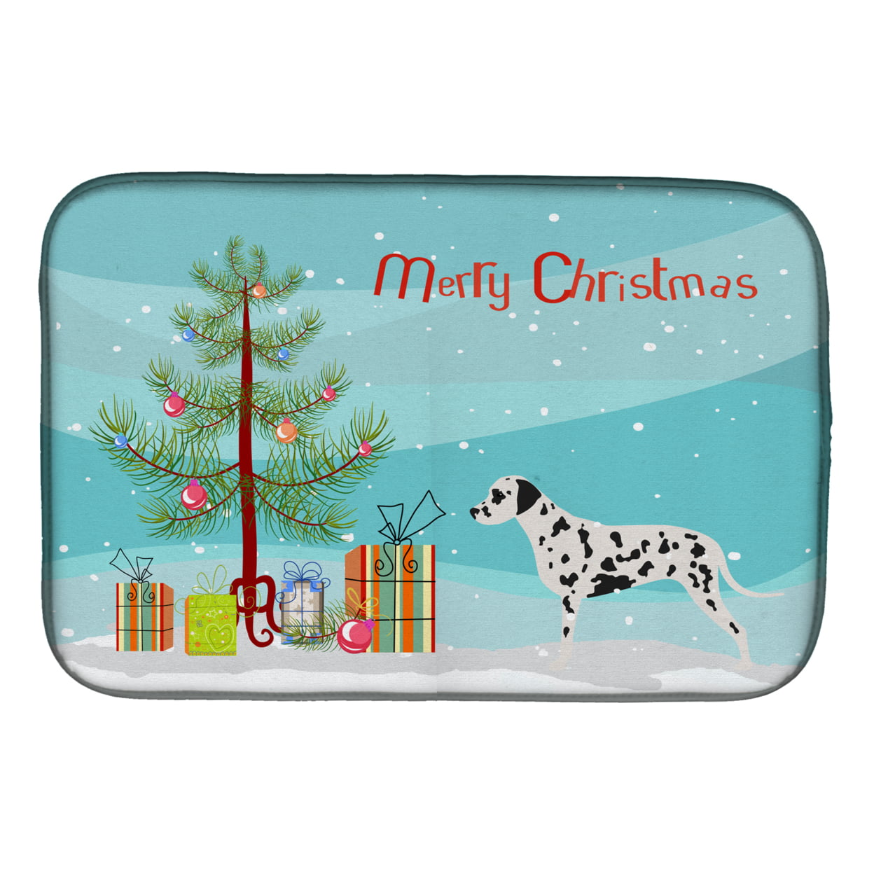 Dalmatian Merry Christmas Tree Dish Drying Mat