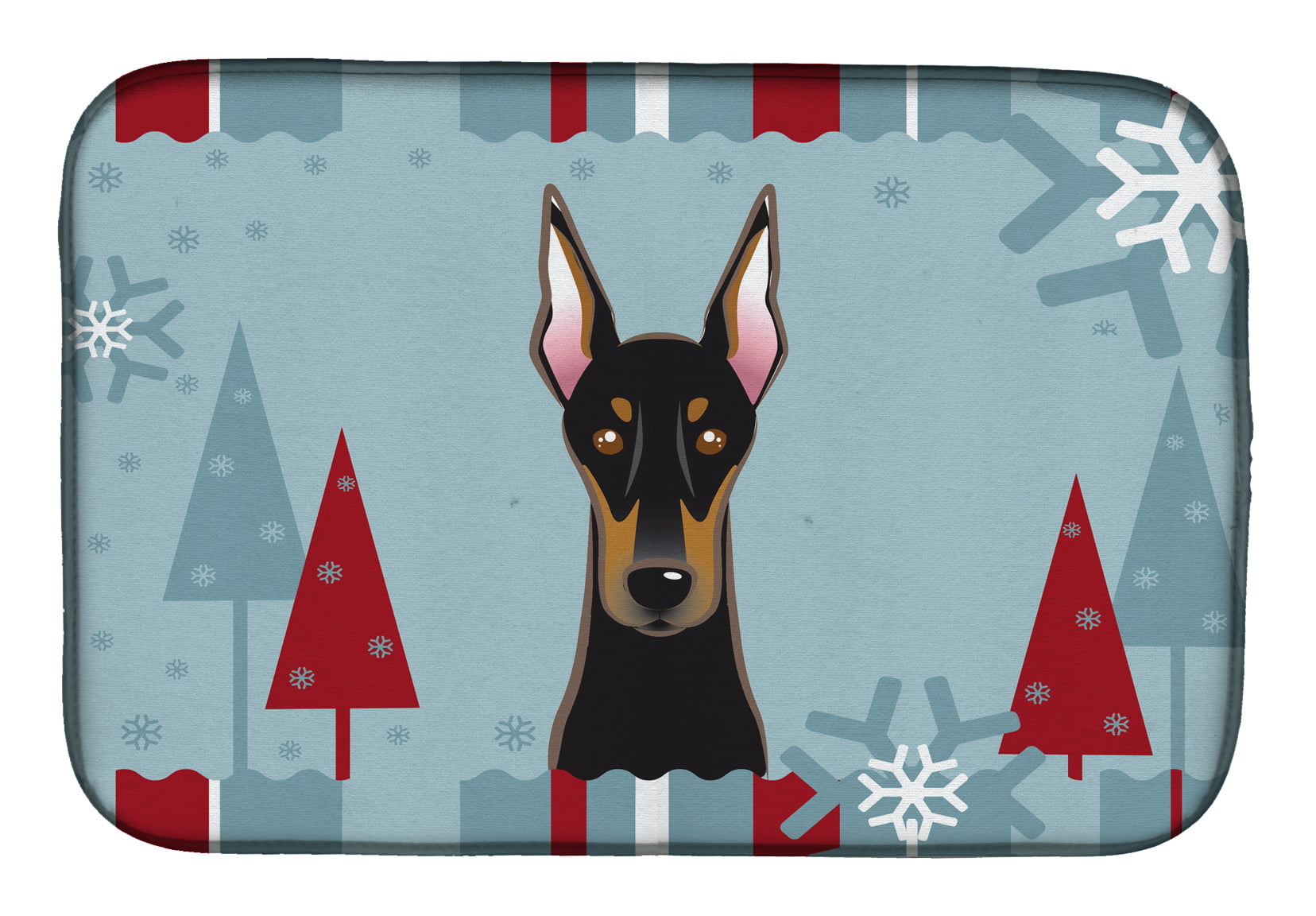 Winter Holiday Doberman Dish Drying Mat