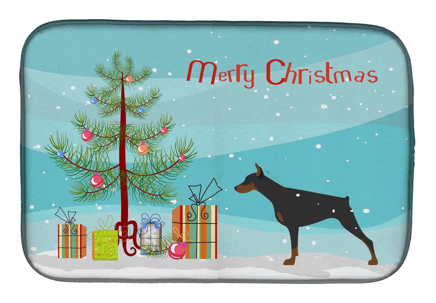 Doberman Pinscher Merry Christmas Tree Dish Drying Mat
