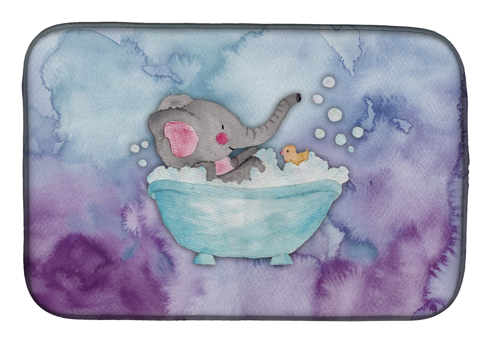 BB7346DDM Elephant Bathing Watercolor Dish Drying Mat
