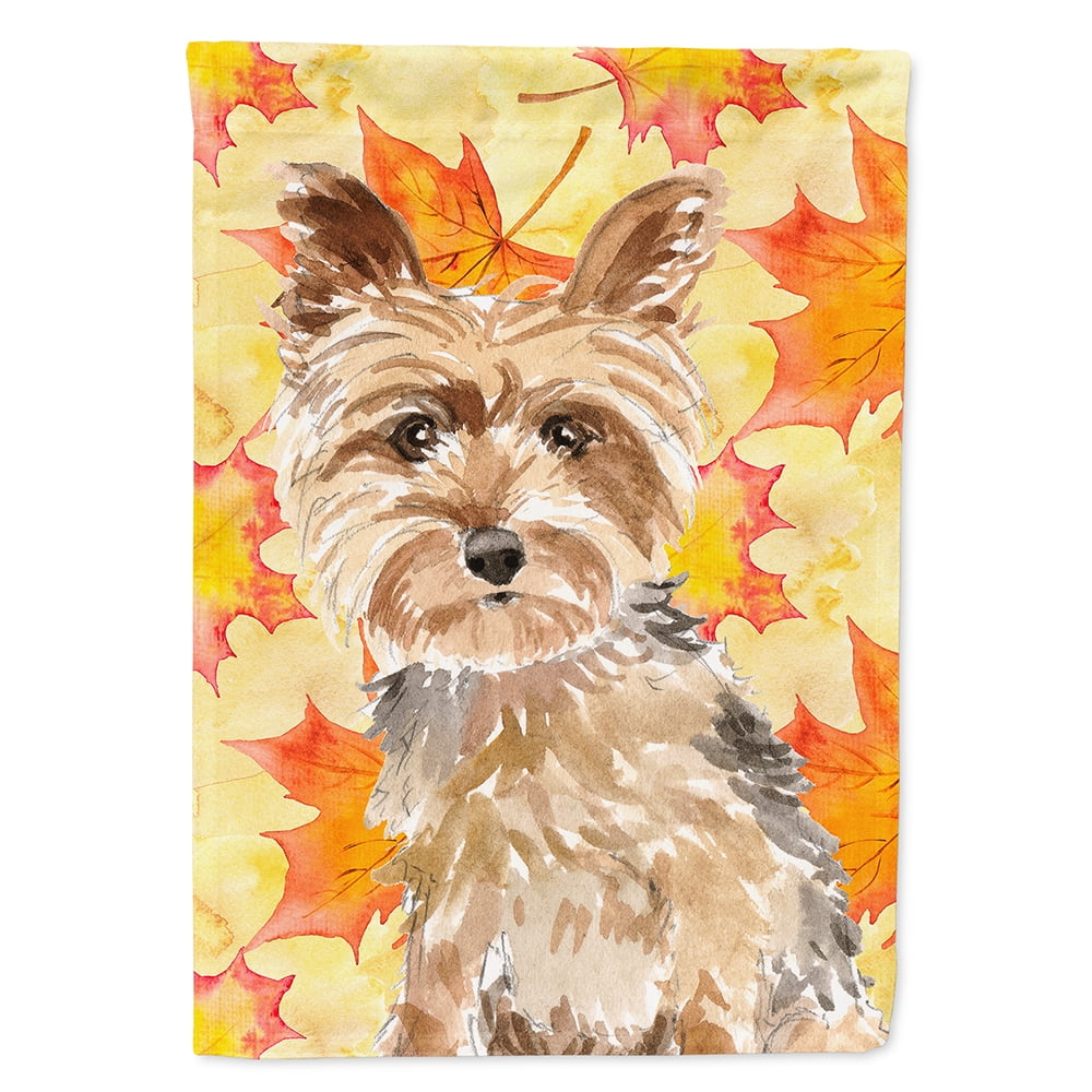 Fall Leaves Yorkie Yorkshire Terrier Flag Canvas House Size