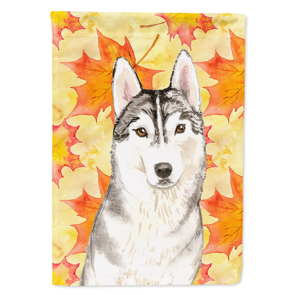 Fall Leaves Siberian Husky Flag Canvas House Size