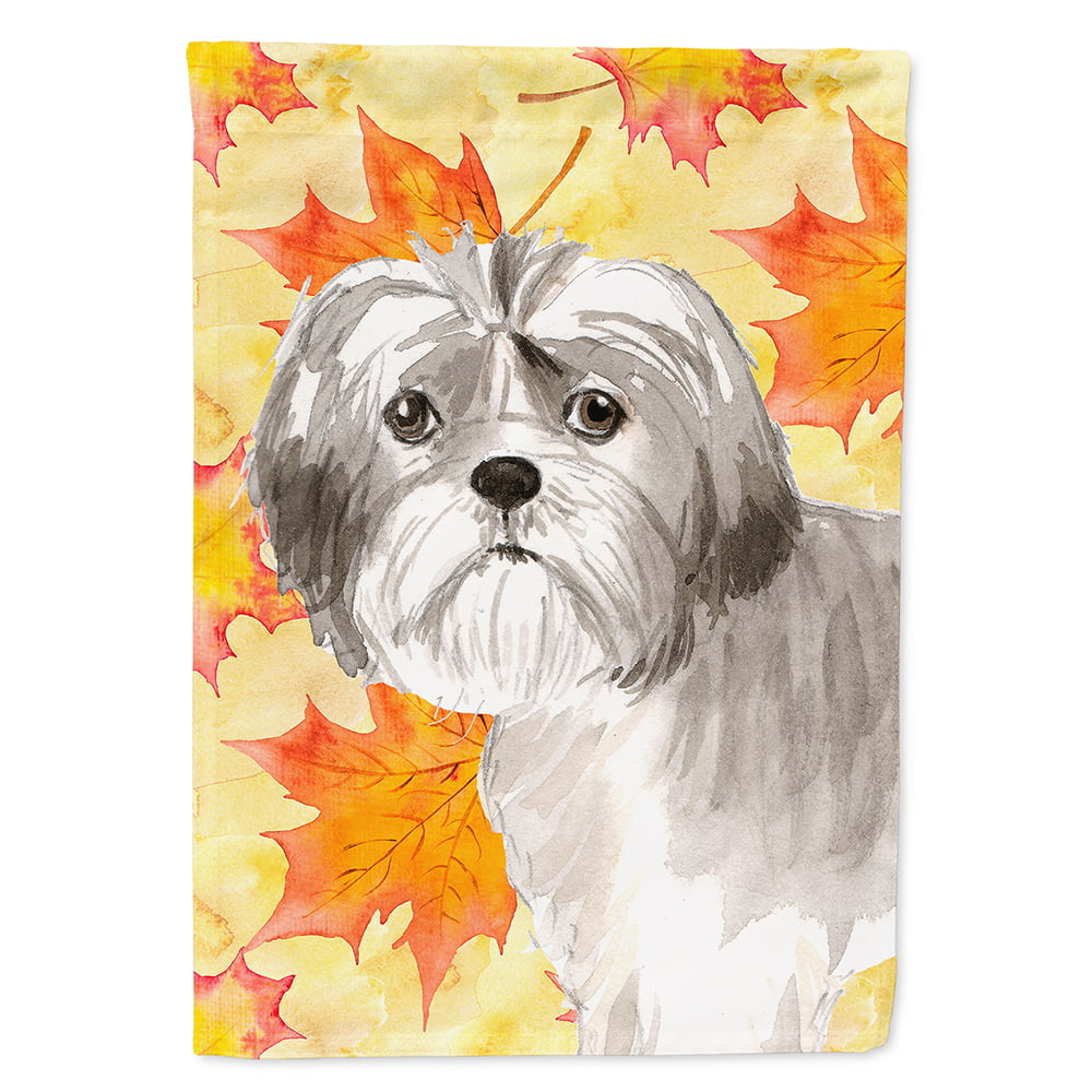 Fall Leaves Shih Tzu Puppy Flag Canvas House Size