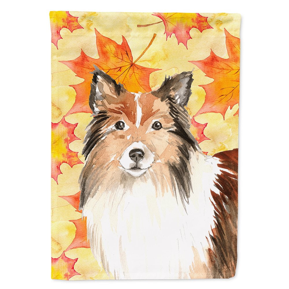 Fall Leaves Sheltie Flag Canvas House Size