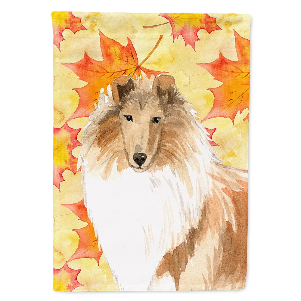 Fall Leaves Rough Collie Flag Canvas House Size