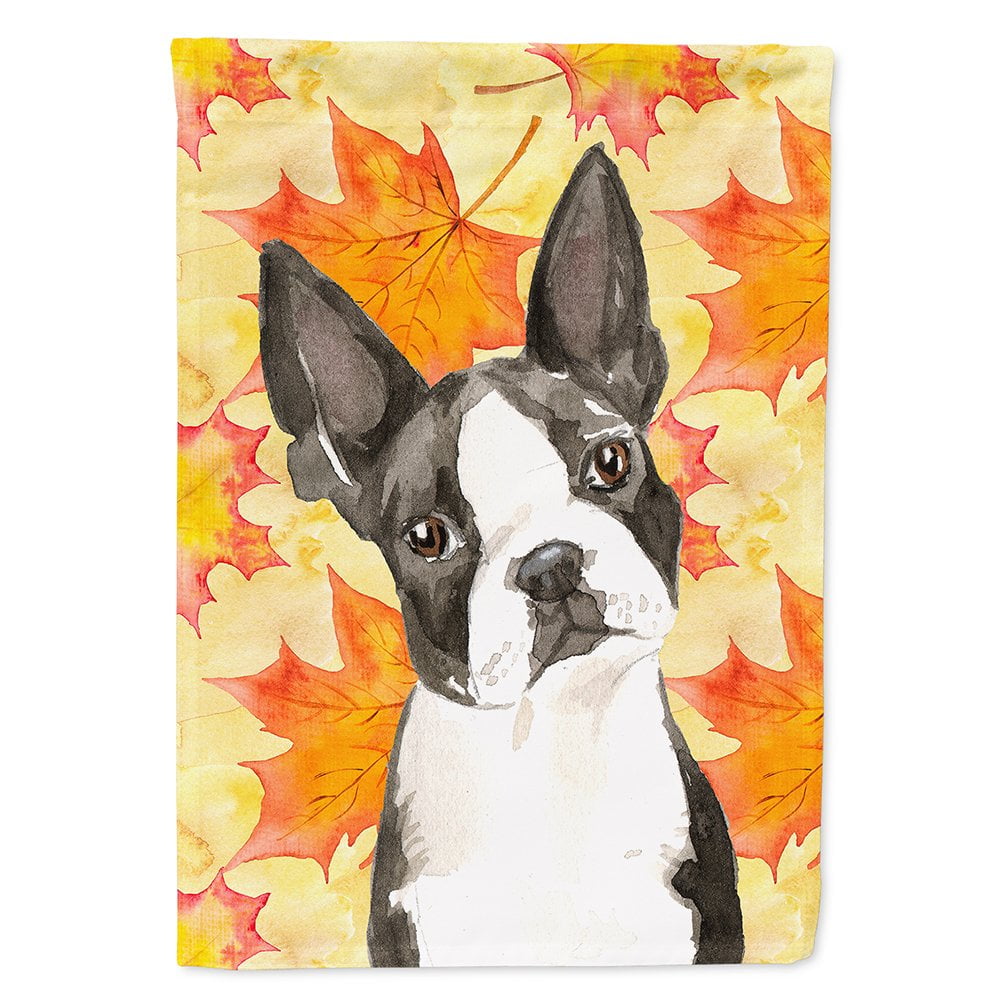 Fall Leaves Boston Terrier Flag Canvas House Size