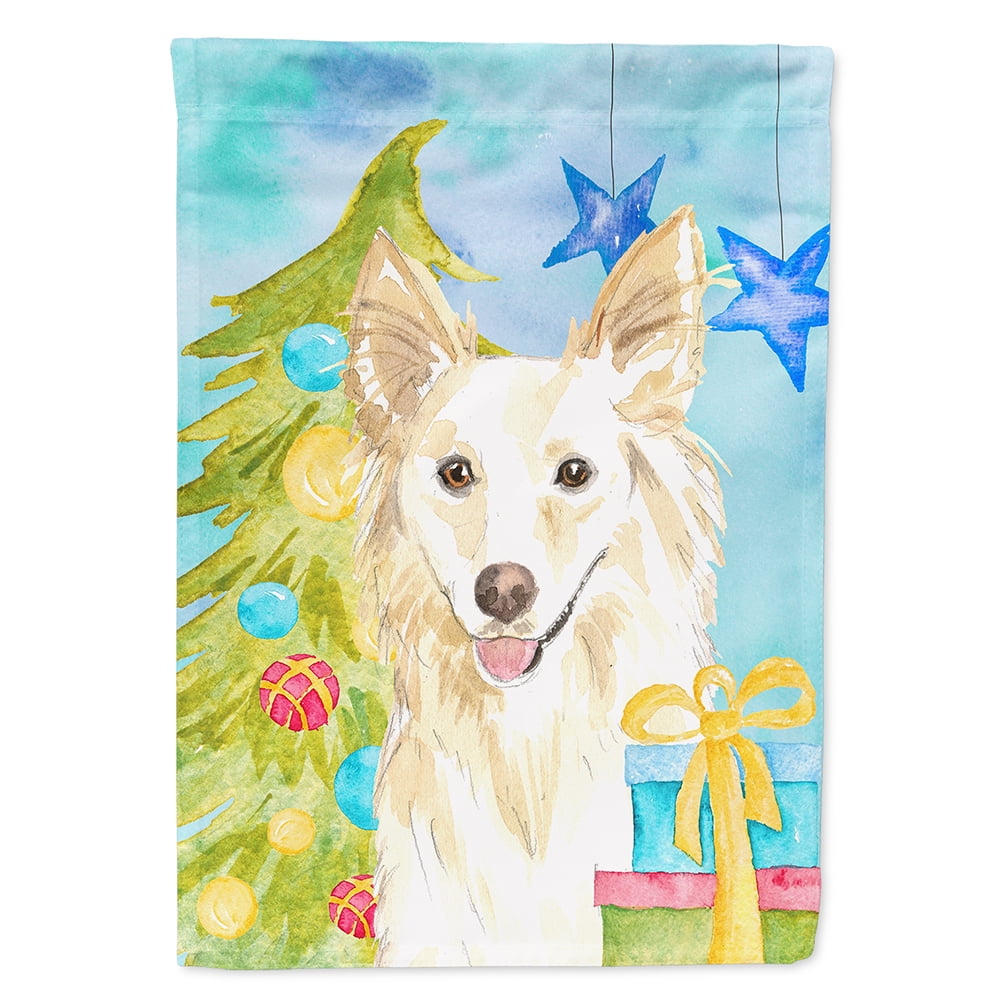 Christmas Tree White Collie Flag Canvas House Size
