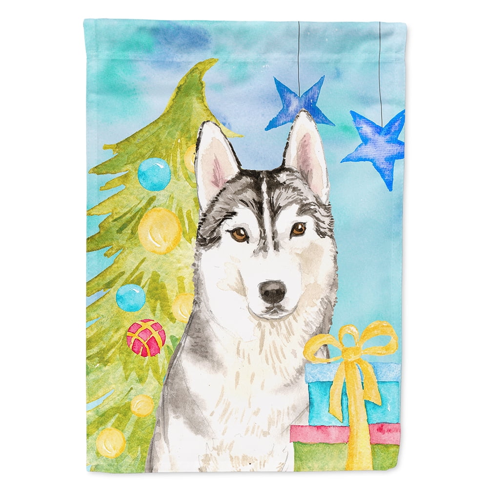 Christmas Tree Siberian Husky Flag Canvas House Size