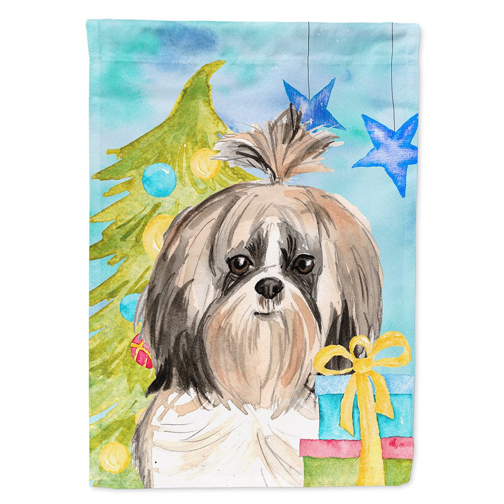 Christmas Tree Shih Tzu Flag Canvas House Size