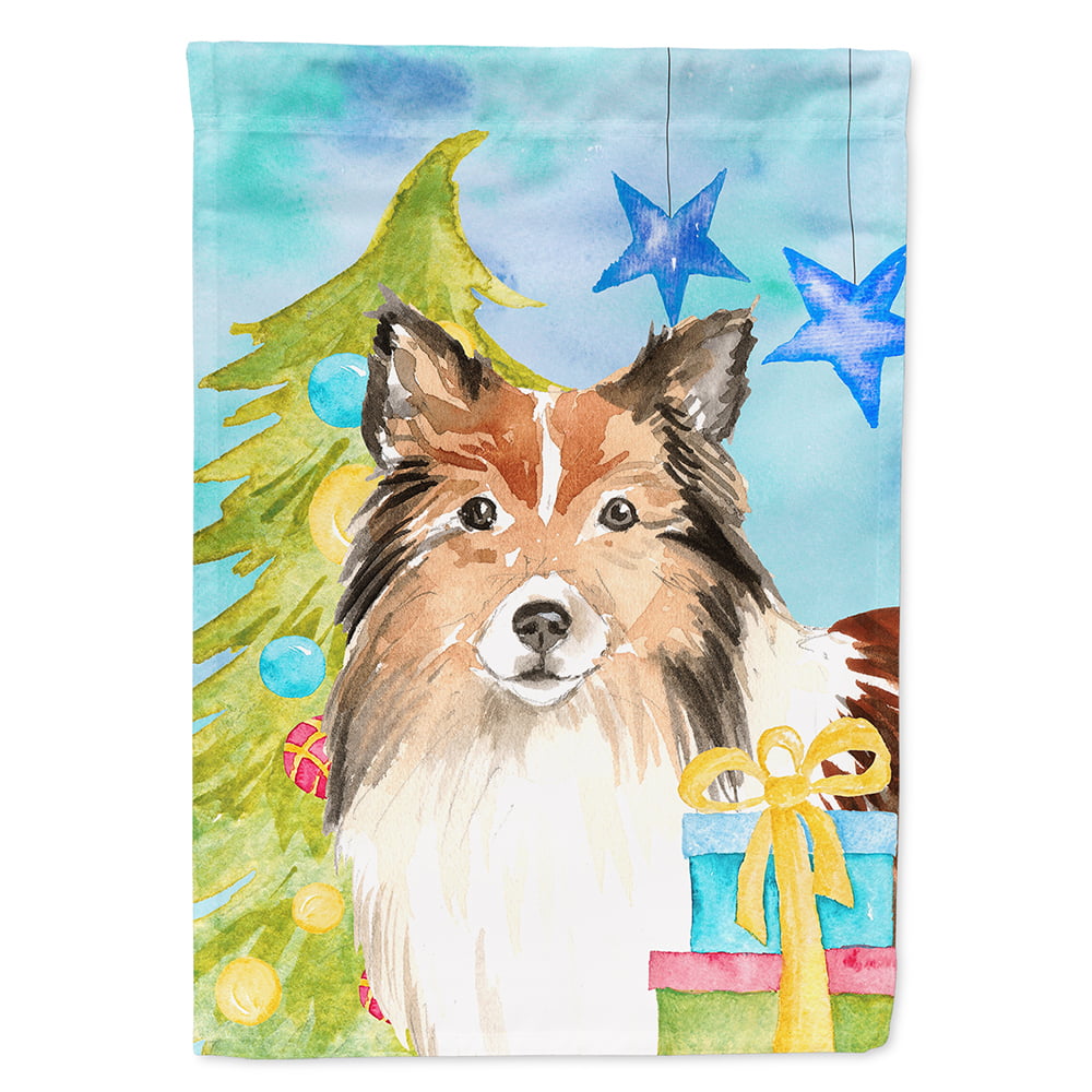 Christmas Tree Sheltie Flag Canvas House Size
