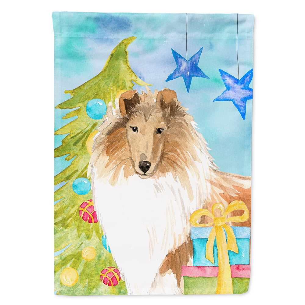 Christmas Tree Rough Collie Flag Canvas House Size