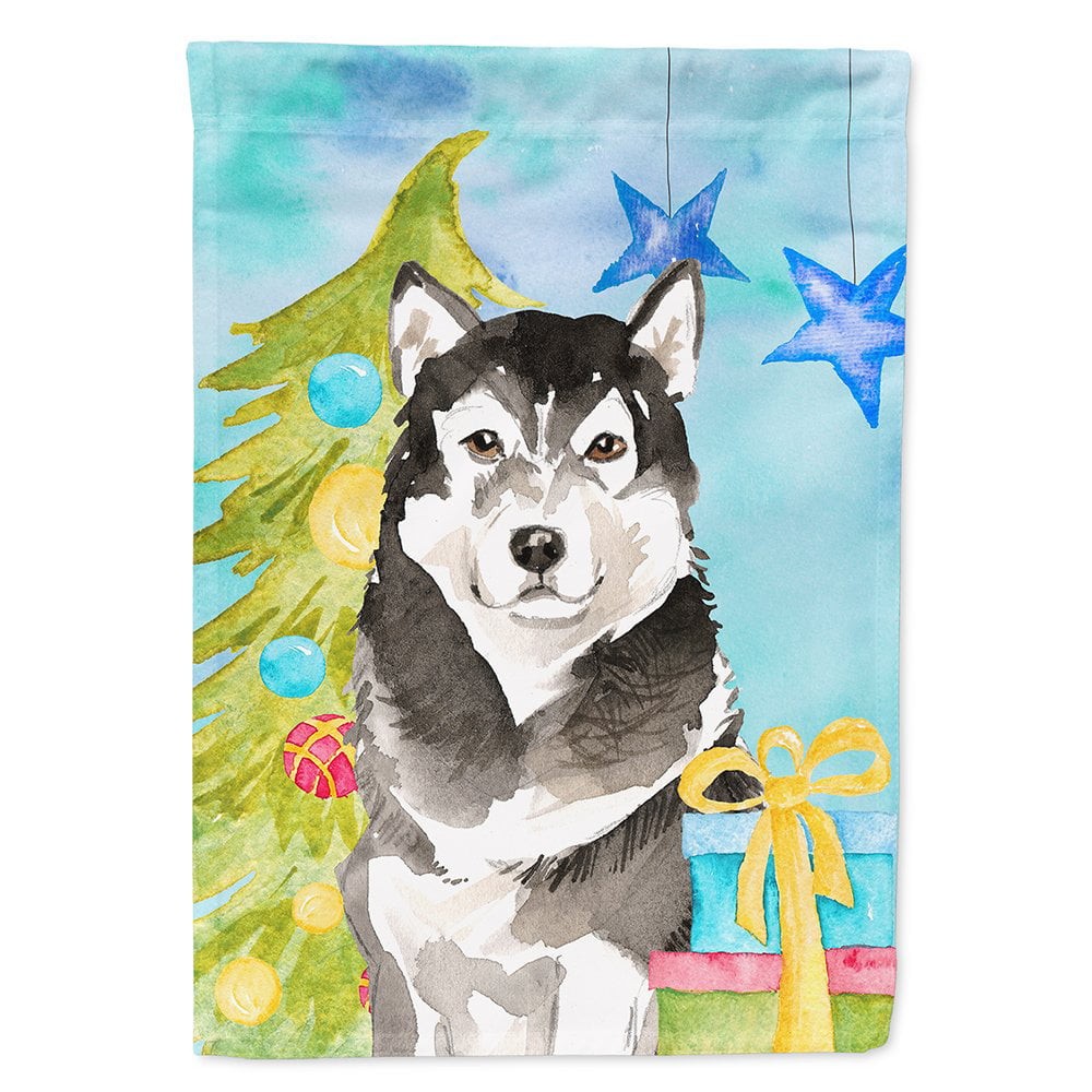 Christmas Tree Alaskan Malamute Flag Canvas House Size