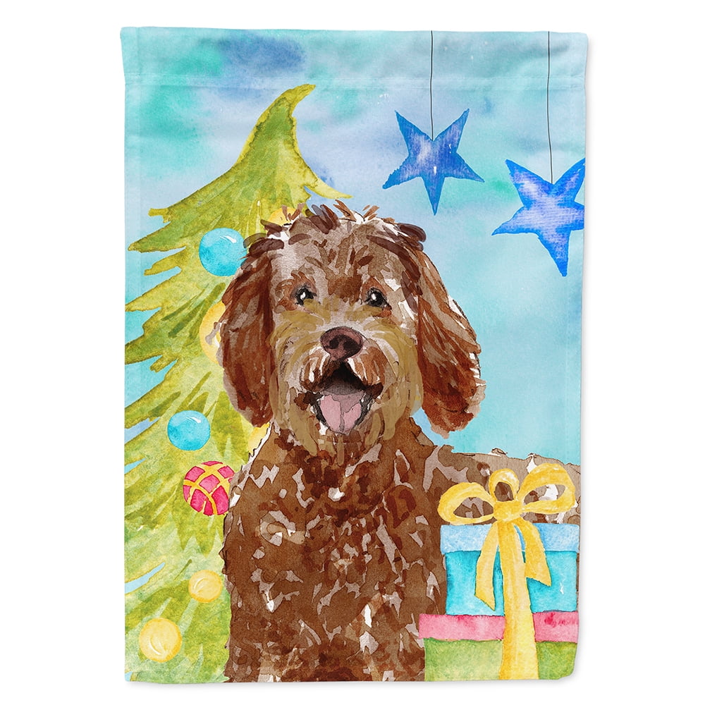 Christmas Tree Labradoodle Flag Canvas House Size