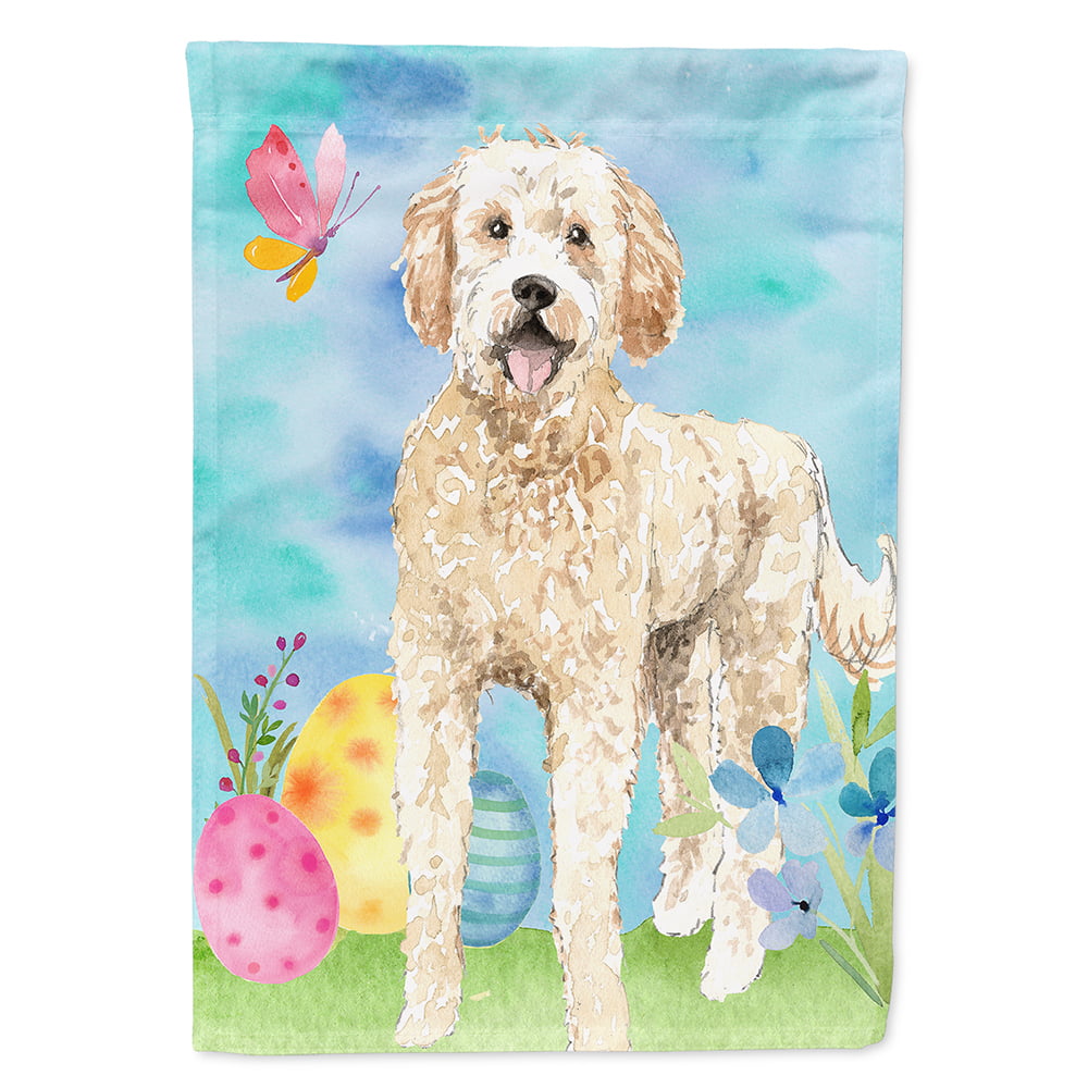 CK1916CHF Easter Eggs Goldendoodle Flag Canvas House Size