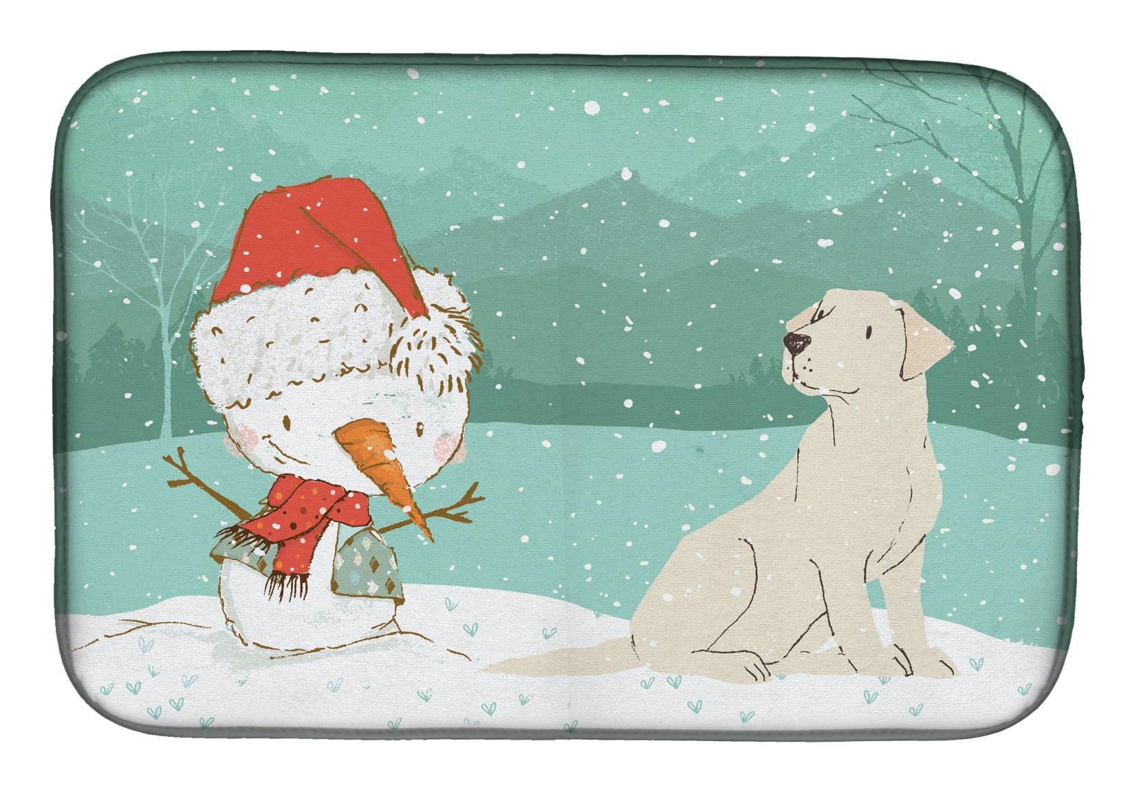 Yellow Labrador Snowman Christmas Dish Drying Mat