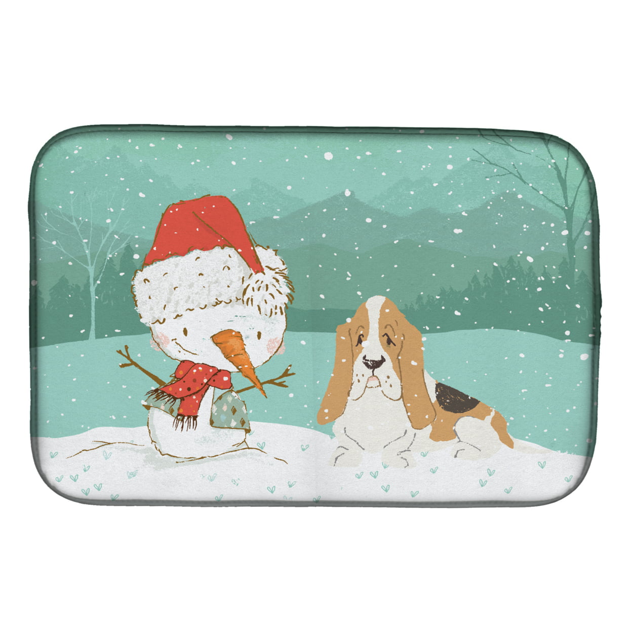 Picture of Carolines Treasures CK2051DDM Basset Hound Snowman Christmas Dish Drying Mat