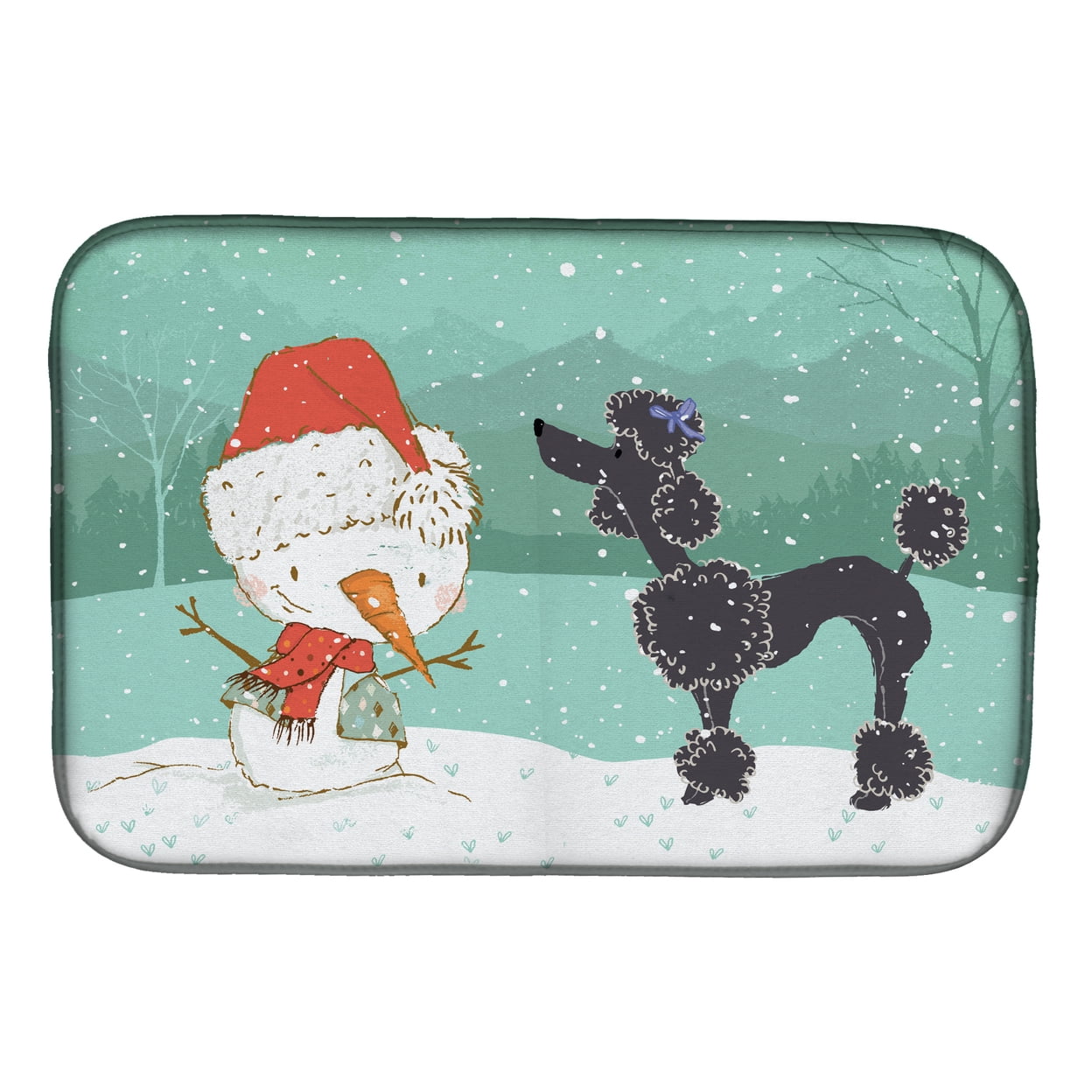 Picture of Carolines Treasures CK2064DDM Black Poodle Snowman Christmas Dish Drying Mat