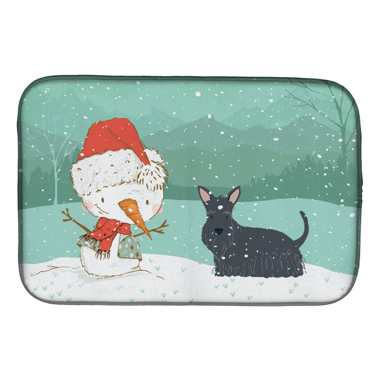 Picture of Carolines Treasures CK2068DDM Scottish Terrier Snowman Christmas Dish Drying Mat