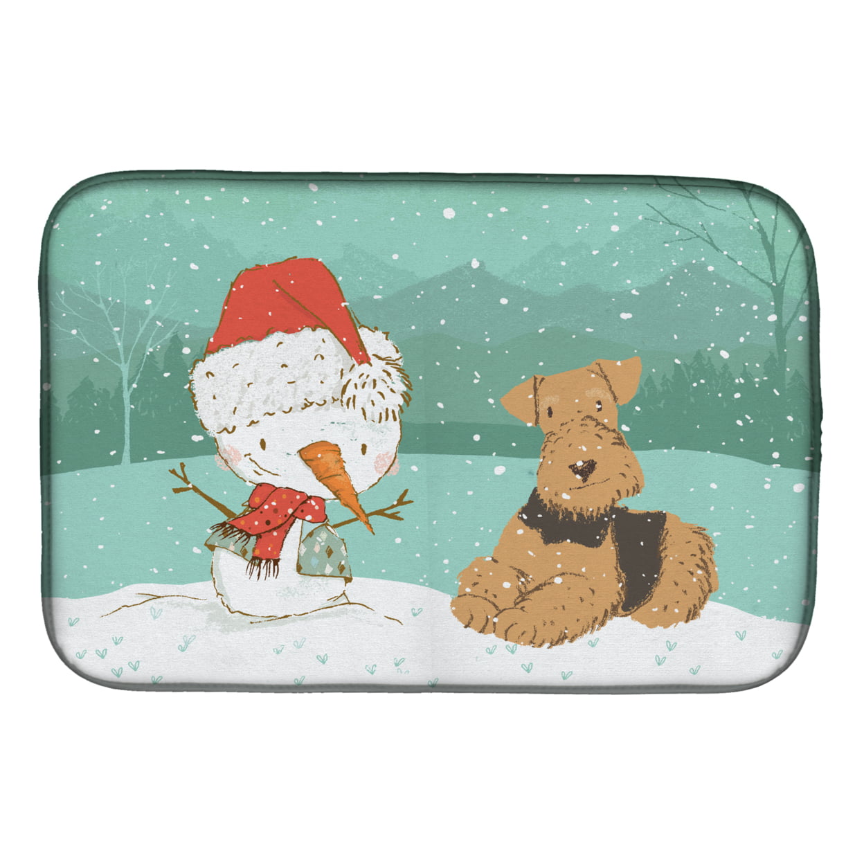 Picture of Carolines Treasures CK2078DDM Airedale Terrier Snowman Christmas Dish Drying Mat