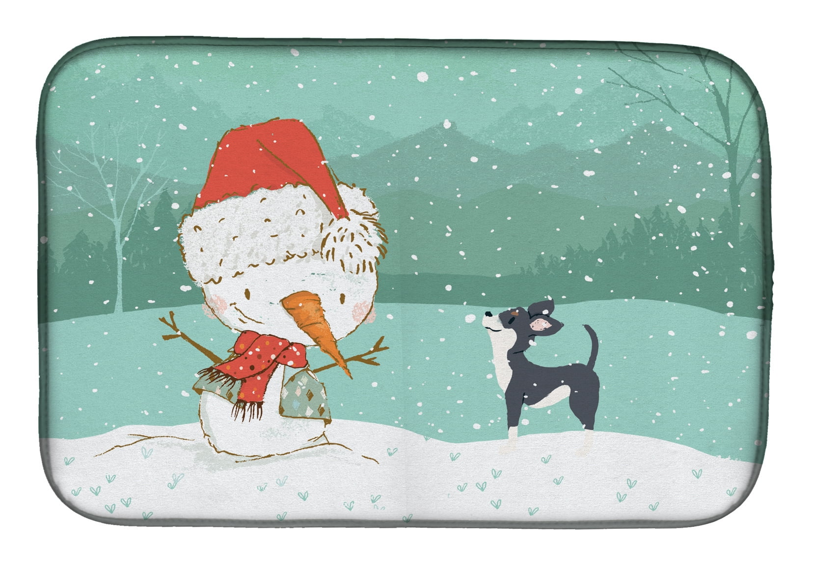 Picture of Carolines Treasures CK2080DDM Black Chihuahua Snowman Christmas Dish Drying Mat