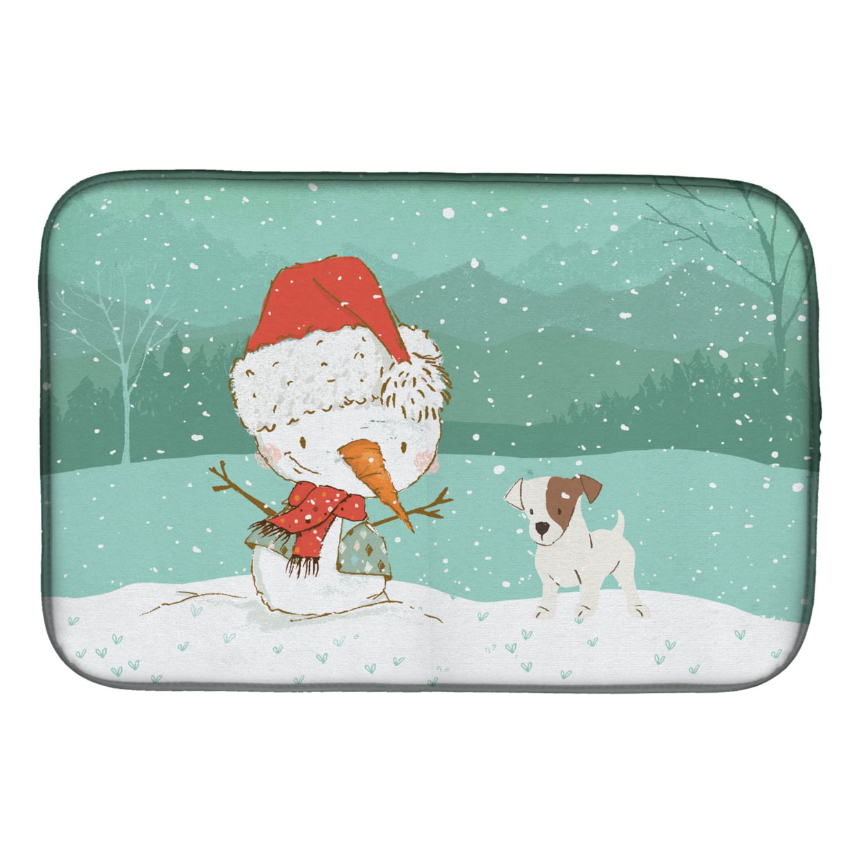 Picture of Carolines Treasures CK2090DDM Jack Russell Terrier Snowman Christmas Dish Drying Mat
