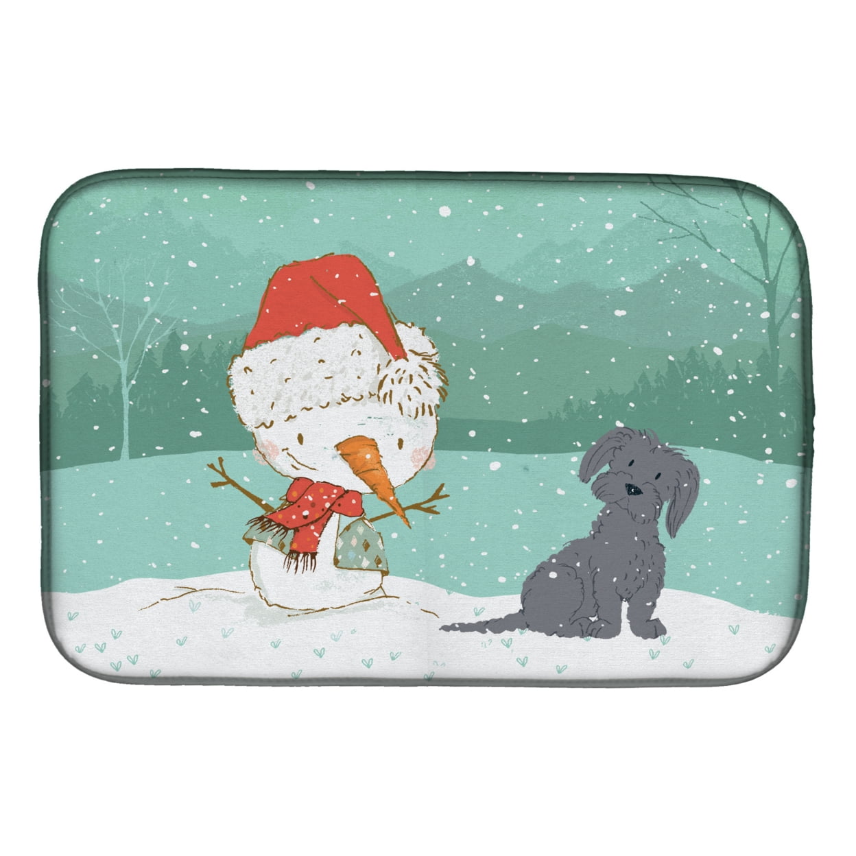 Picture of Carolines Treasures CK2092DDM Black Maltese Snowman Christmas Dish Drying Mat