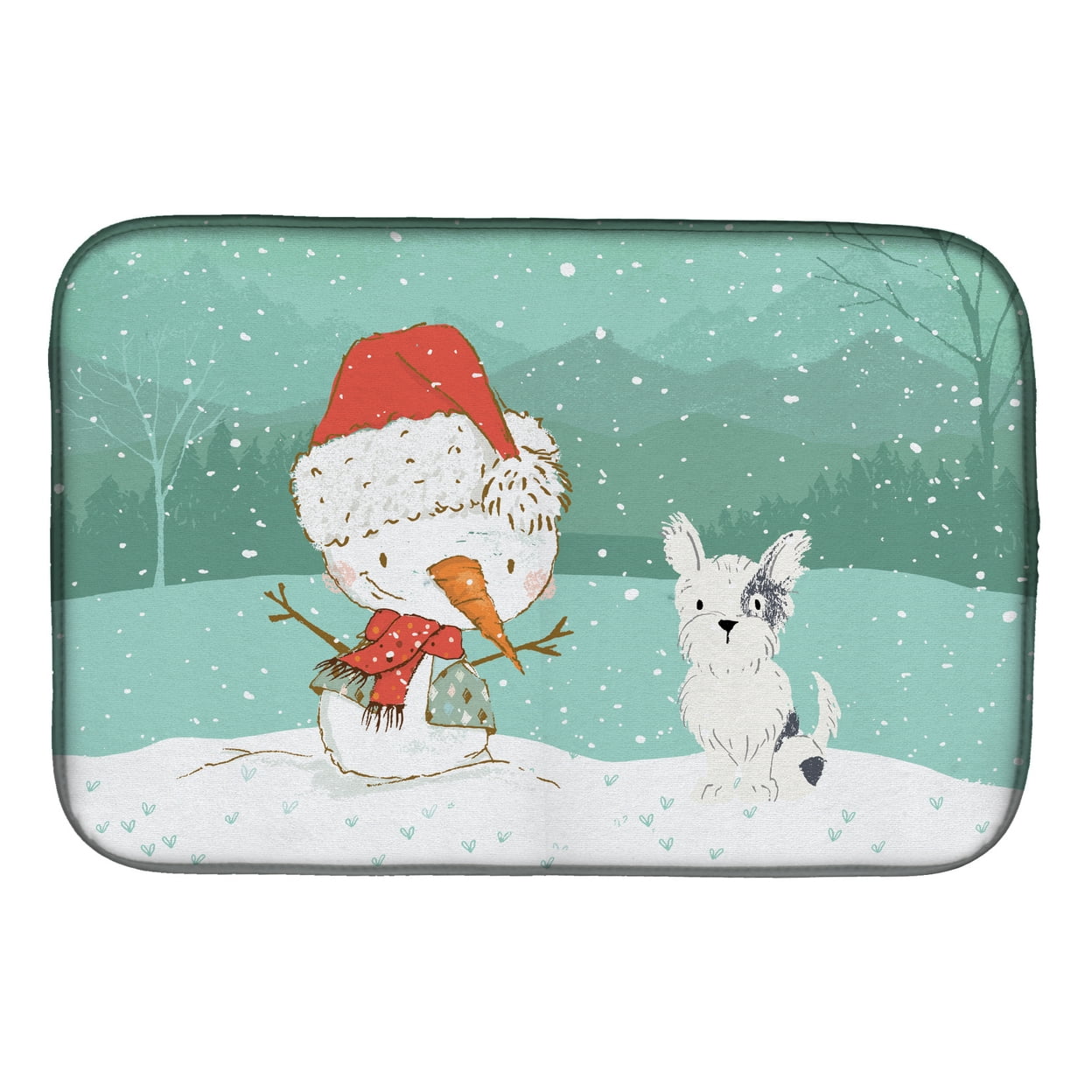 Picture of Carolines Treasures CK2095DDM Black & White Terrier Snowman Christmas Dish Drying Mat
